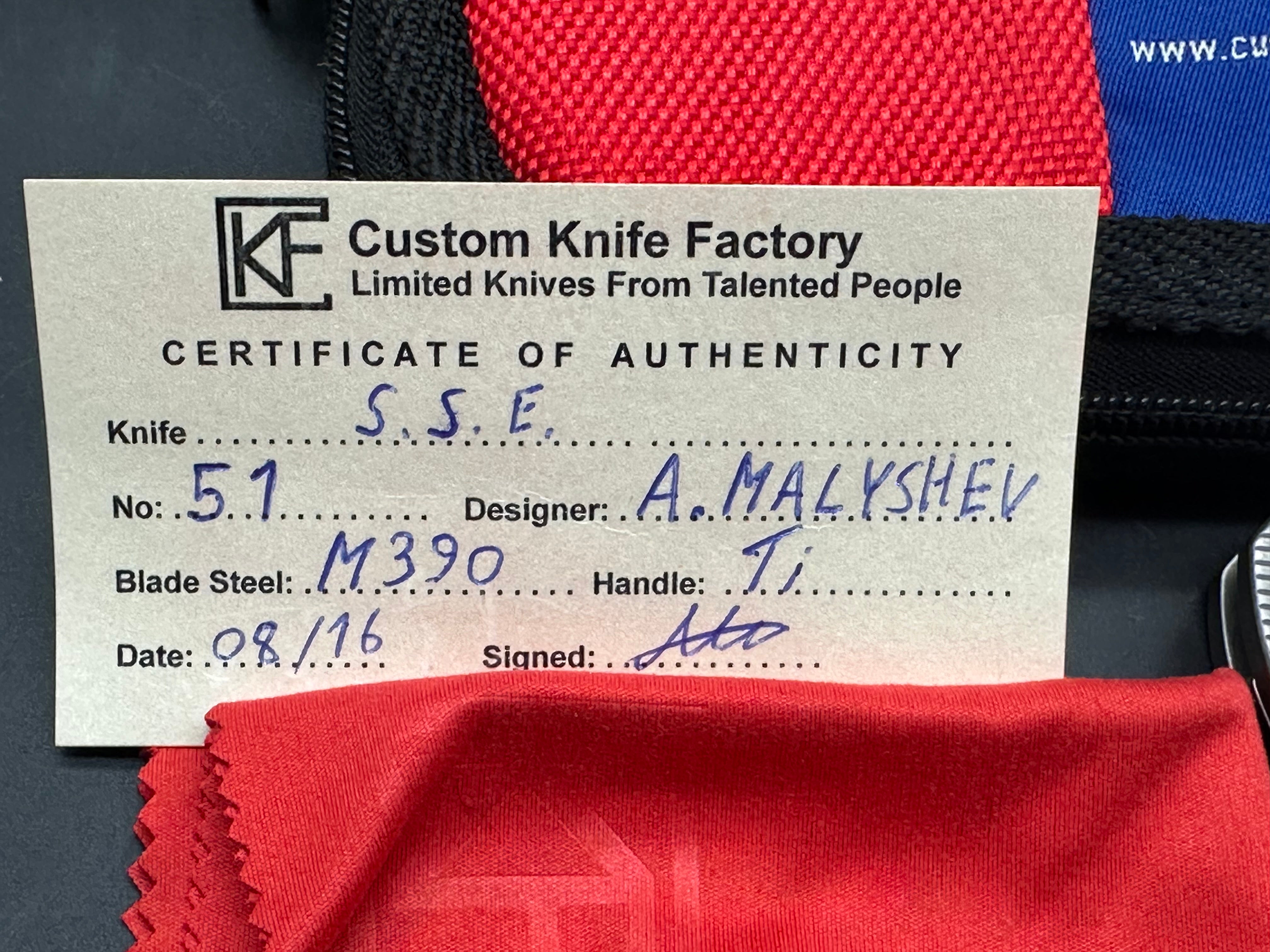 Custom Knife Factory S.S.E Titanium handle w/M390 blade