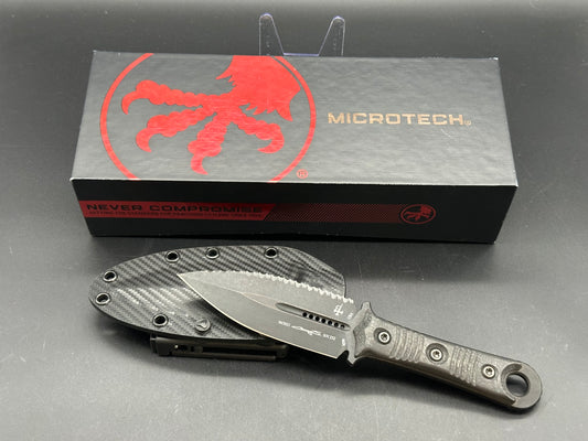 Microtech Borka SBD Dagger Fixed Blade Carbon Fiber DLC Full Serrated Signature Series