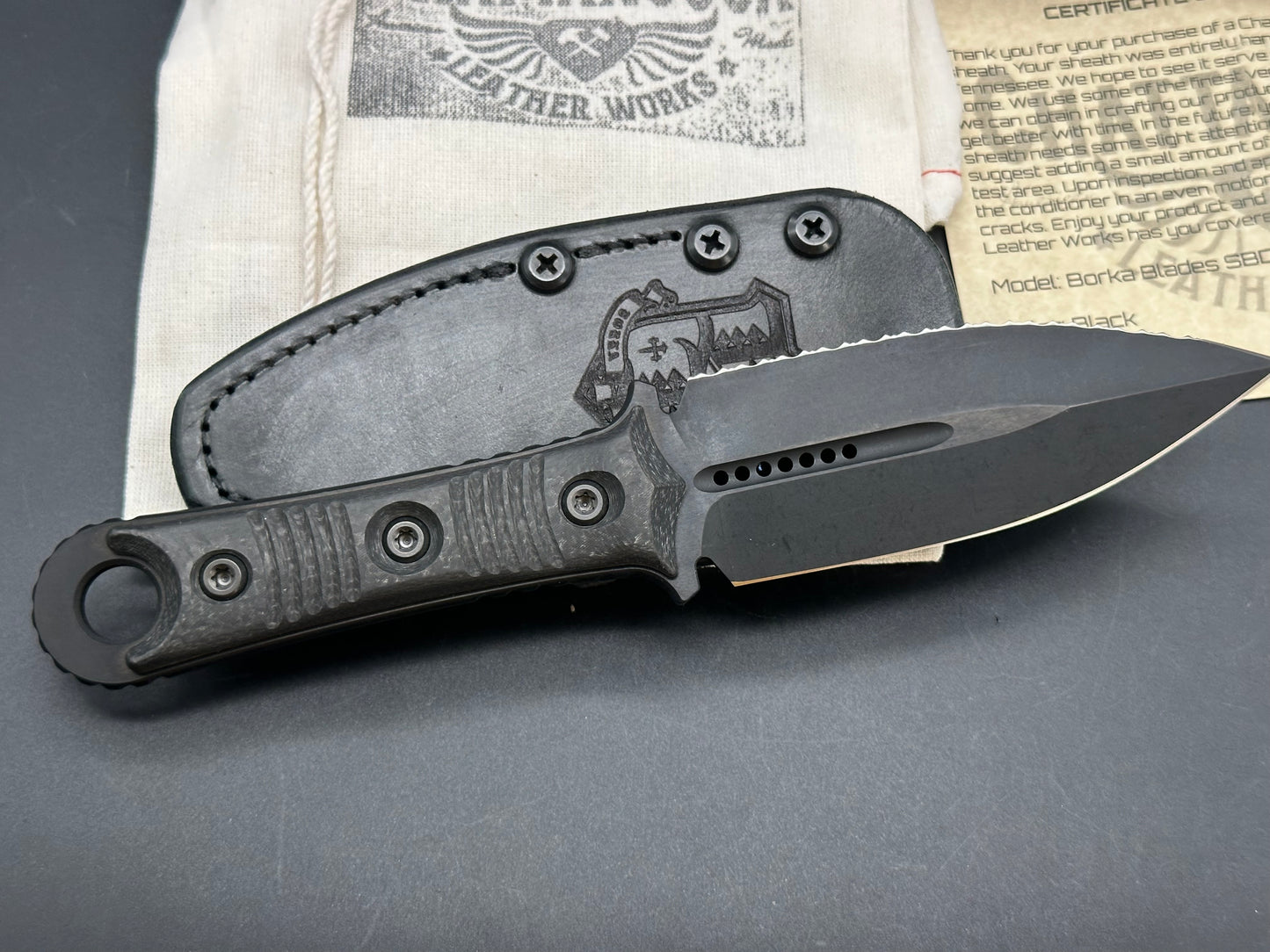 Microtech Borka SBD Dagger Fixed Blade Carbon Fiber DLC Full Serrated Signature Series