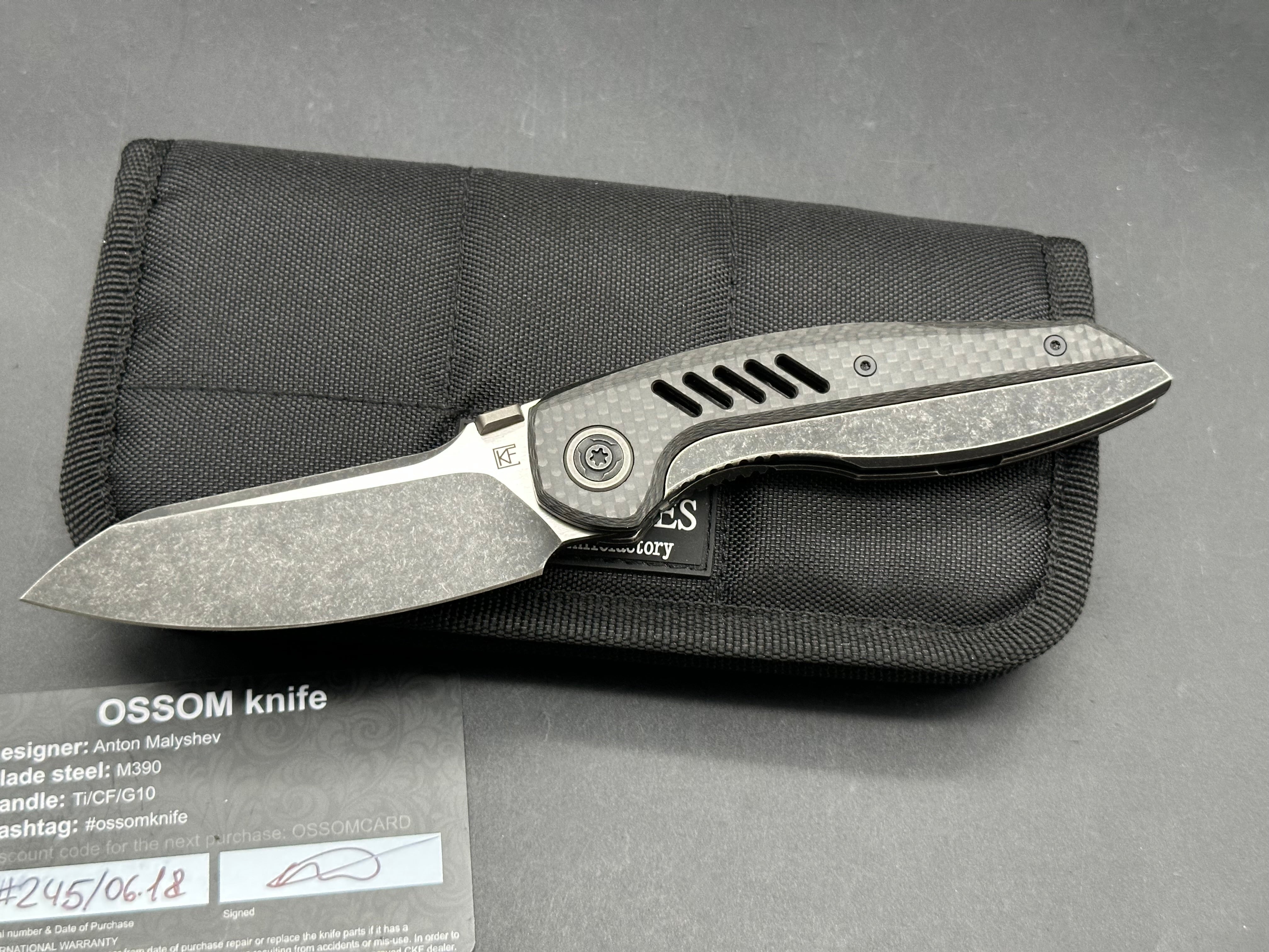 Custom Knife Factory Ossom CF/titanium handle w/M390 blade
