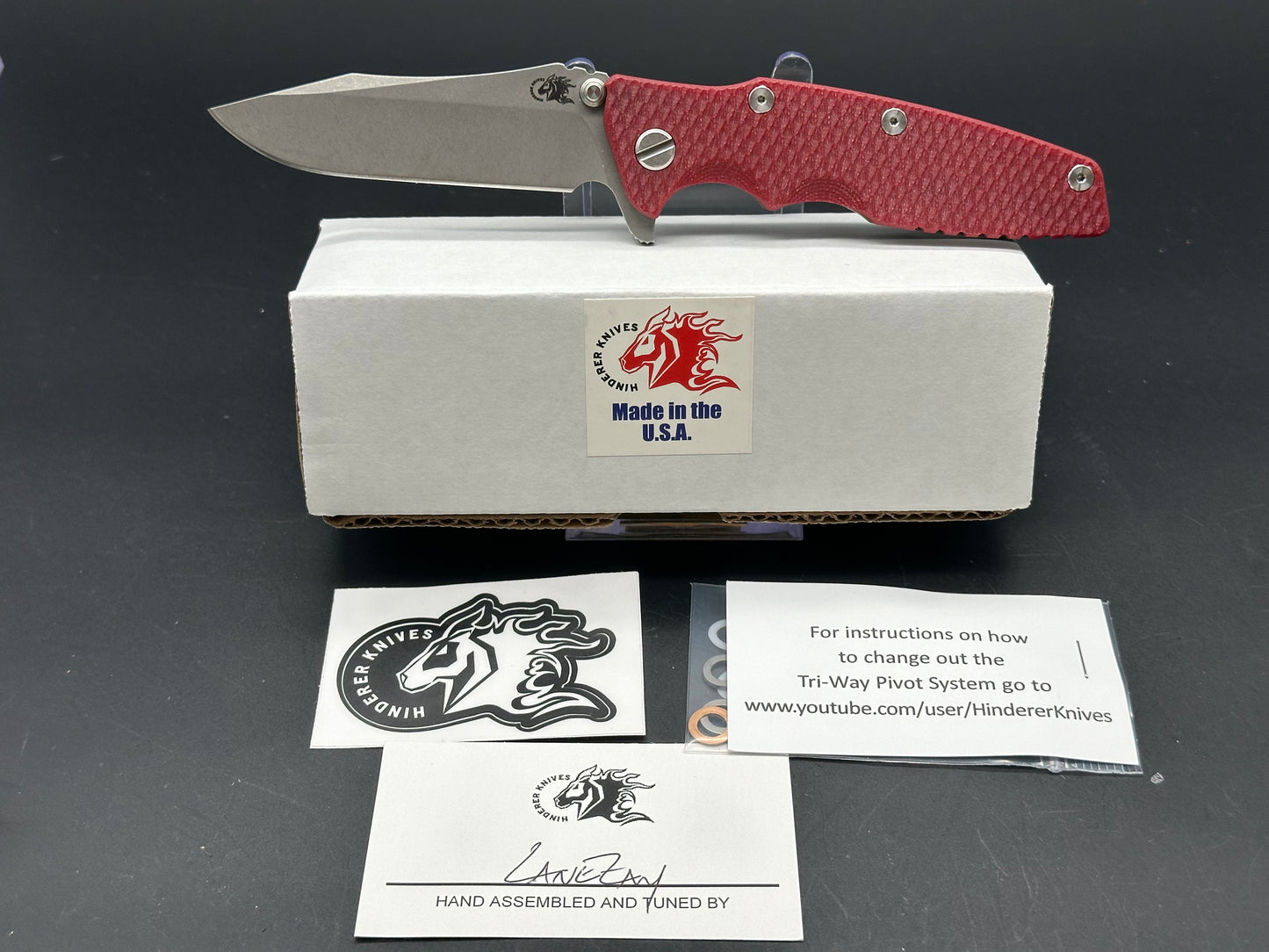 Hinderer Eklipse 3.5 Spear Point S45VN. Custom Battle Bronze Stars & Stripes Red G10