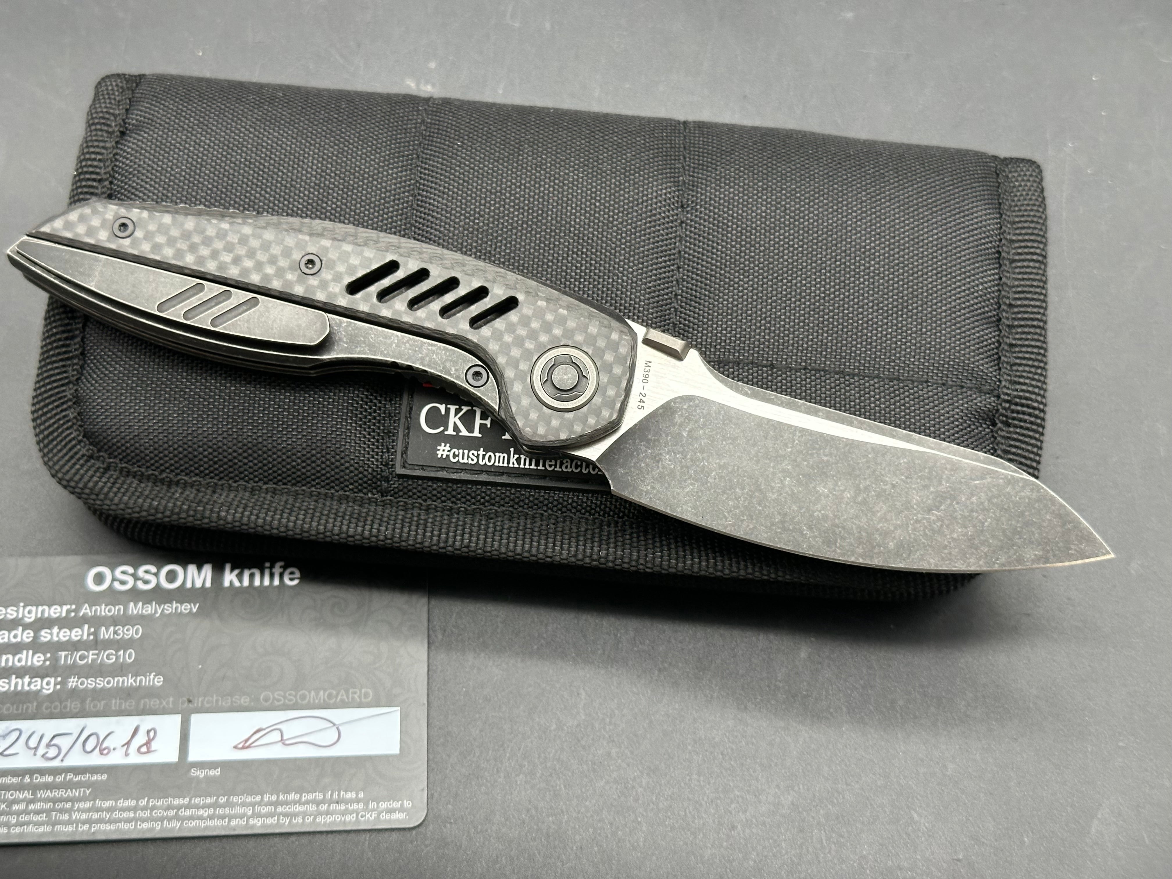 Custom Knife Factory Ossom CF/titanium handle w/M390 blade