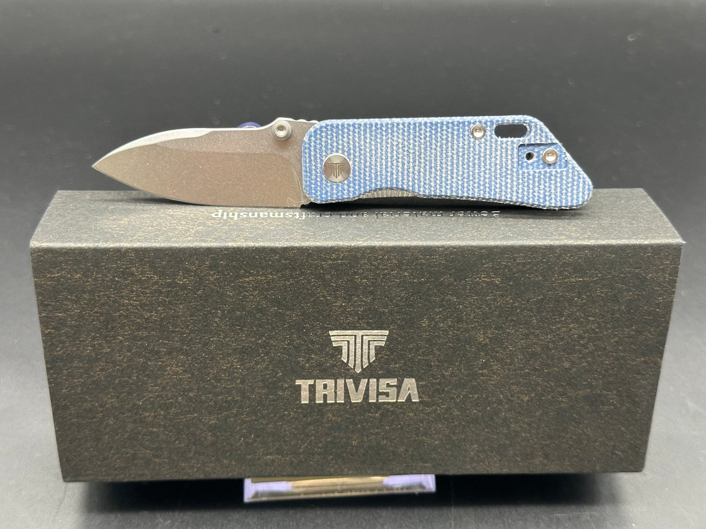 TRIVISA BOOTES-04L FOLDING KNIFE BLUE MICARTA HANDLE 14C28N