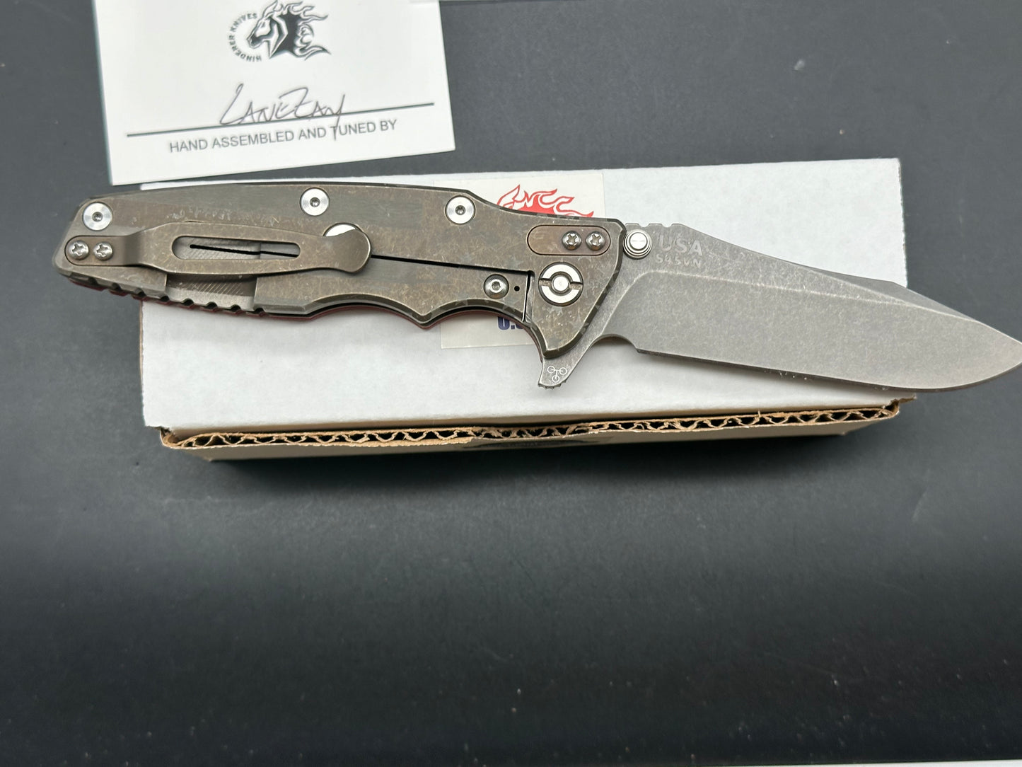 Hinderer Eklipse 3.5 Spear Point S45VN. Custom Battle Bronze Stars & Stripes Red G10