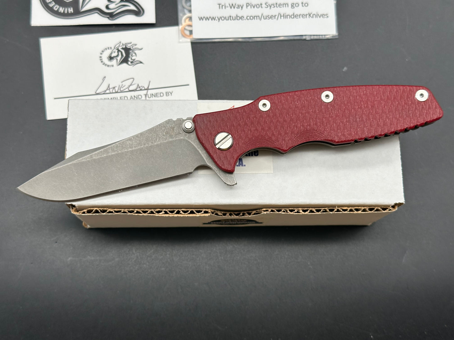 Hinderer Eklipse 3.5 Spear Point S45VN. Custom Battle Bronze Stars & Stripes Red G10