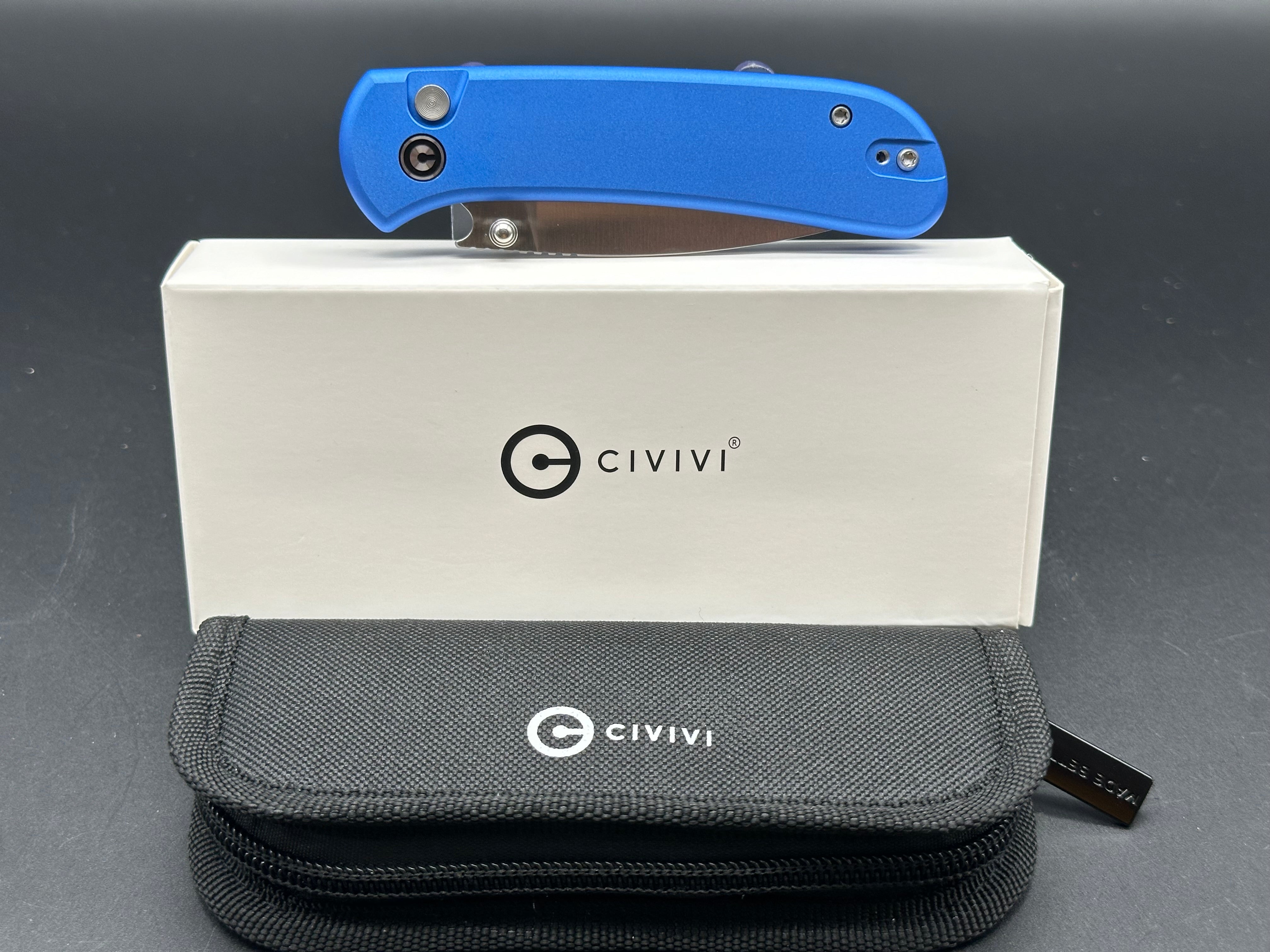 Civivi Qubit, 2.98" 14C28N Satin Drop Point Blade with Blue Aluminum Handle