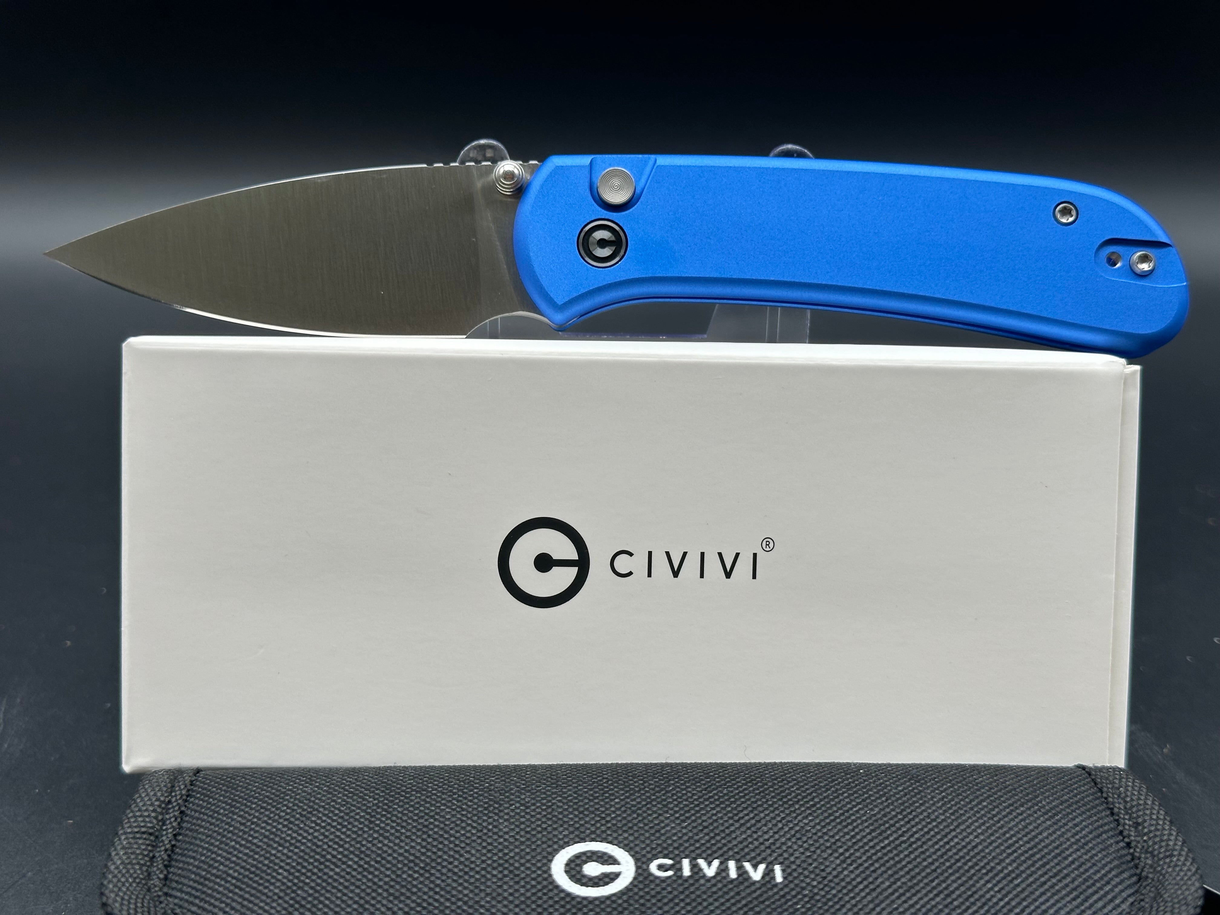 Civivi Qubit, 2.98" 14C28N Satin Drop Point Blade with Blue Aluminum Handle