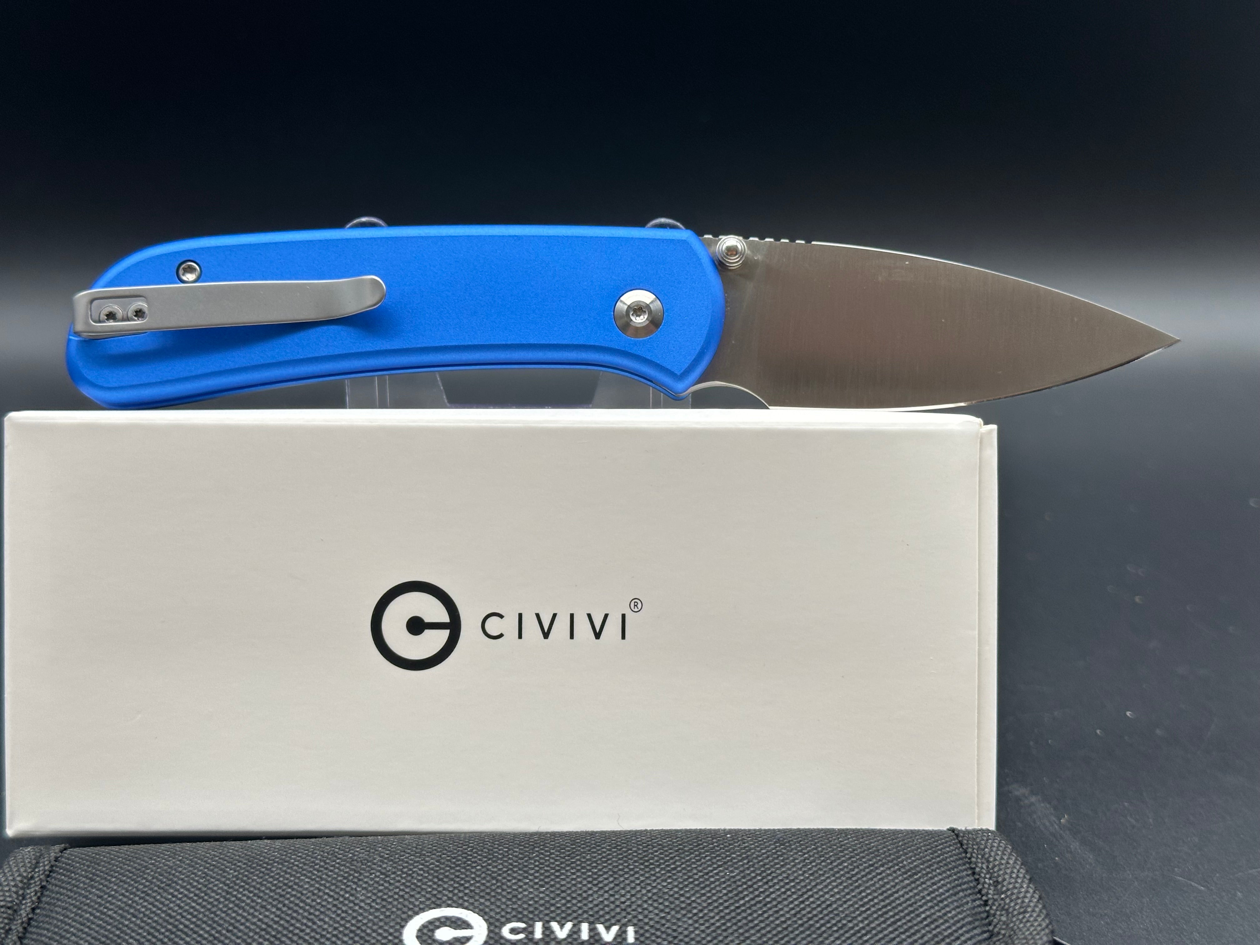 Civivi Qubit, 2.98" 14C28N Satin Drop Point Blade with Blue Aluminum Handle