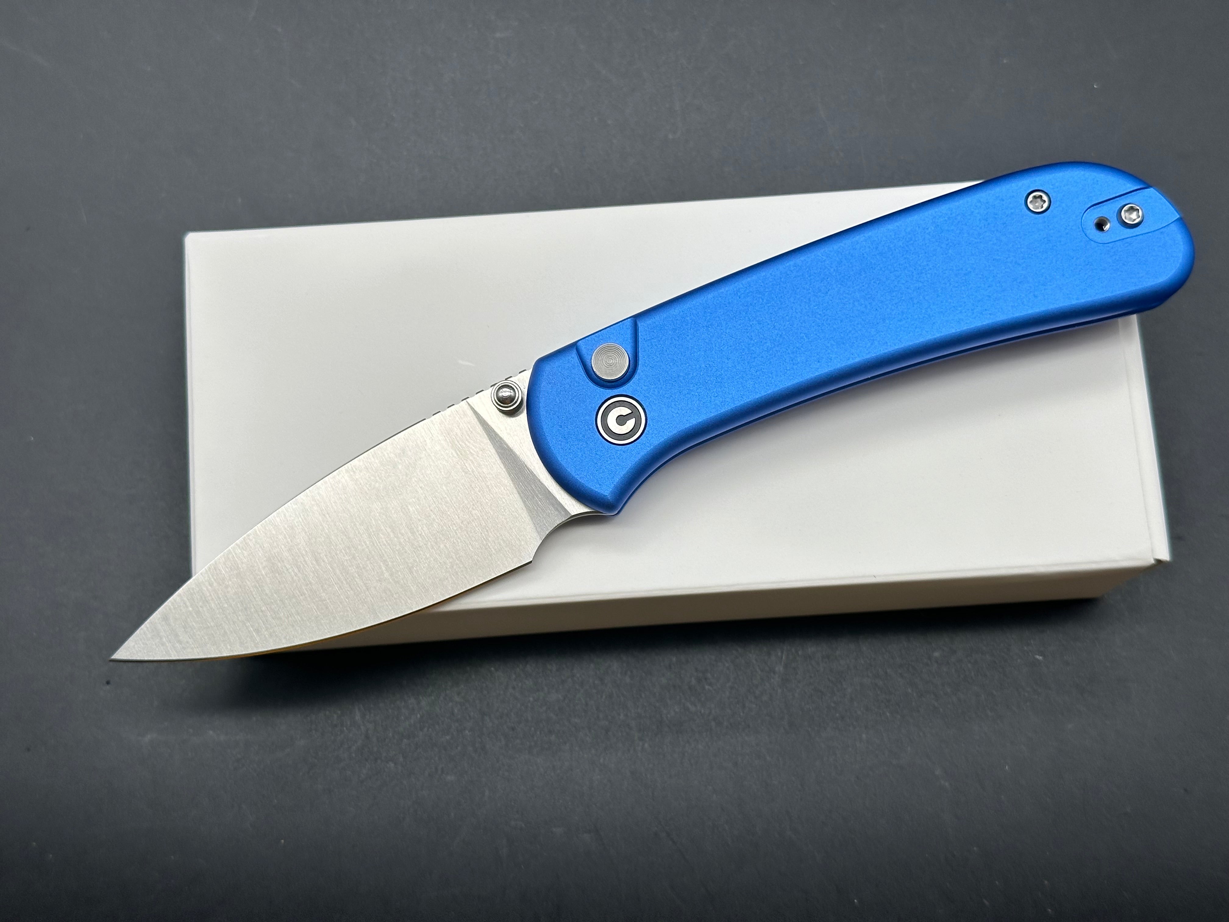 Civivi Qubit, 2.98" 14C28N Satin Drop Point Blade with Blue Aluminum Handle