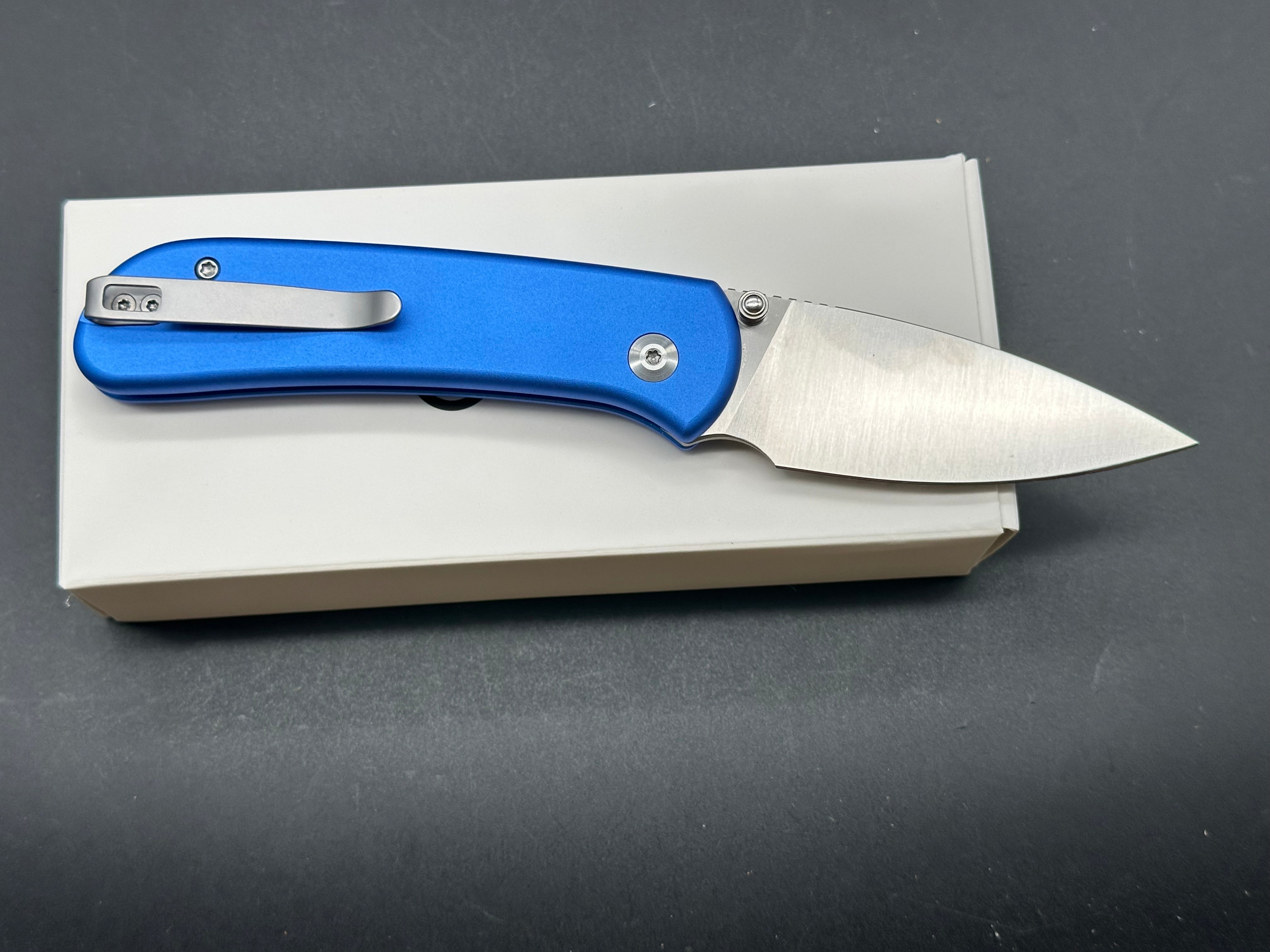 Civivi Qubit, 2.98" 14C28N Satin Drop Point Blade with Blue Aluminum Handle