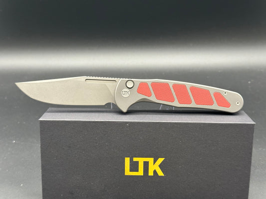 LUVTHEMKNIVES REZULT BUTTON LOCK, FINGER FLICKER & FLIPPER TITANIUM HANDLE BURGUNDY G10 INLAY 20CV