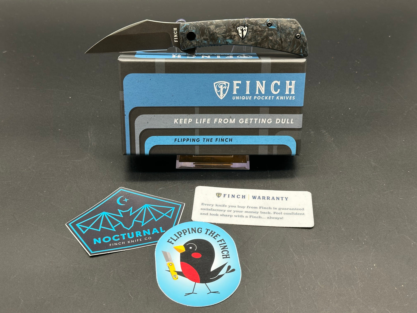 Finch Nocturnal, 2.9" 14C28N Blackwash Blade with Blue Dark Matter Fat Carbon Handle