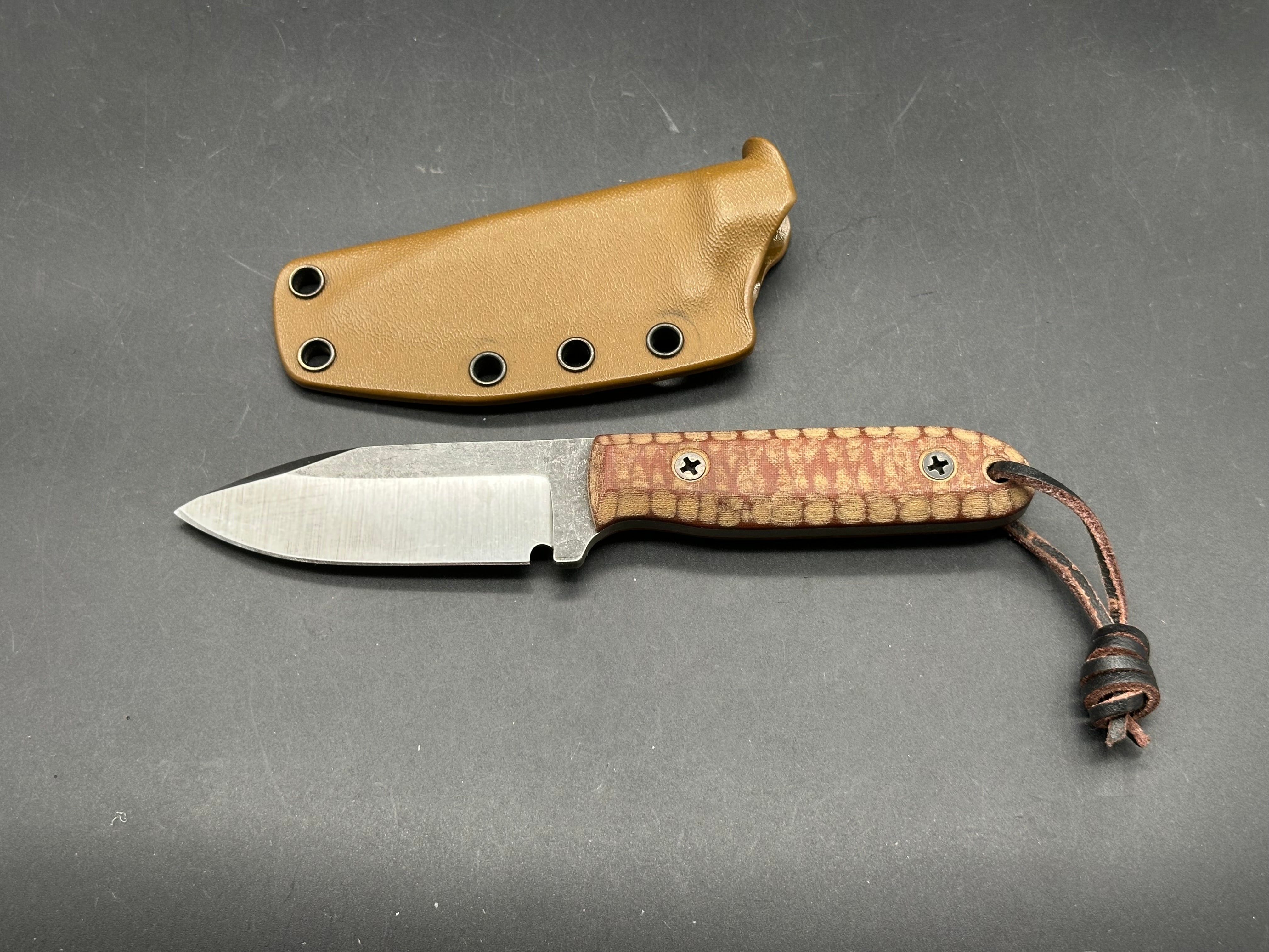 BGM Knives Mini Kephart with brown micarta scales in 52100 steel
