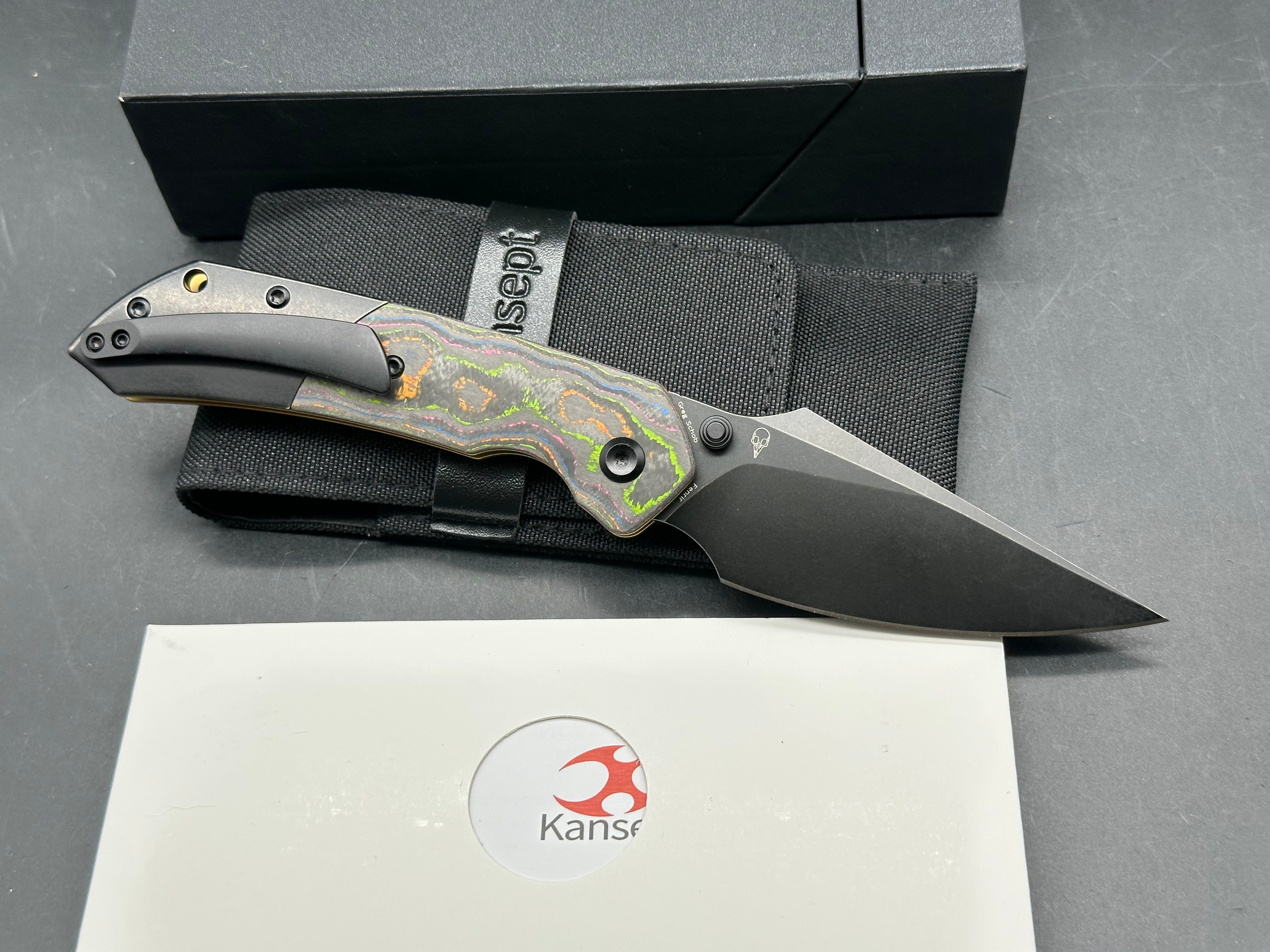 KANSEPT | FENRIR TOP LINER LOCK | 80S CAMO CARBON FIBER & TITANIUM | 3.4" BLACKWASH CPM 20CV