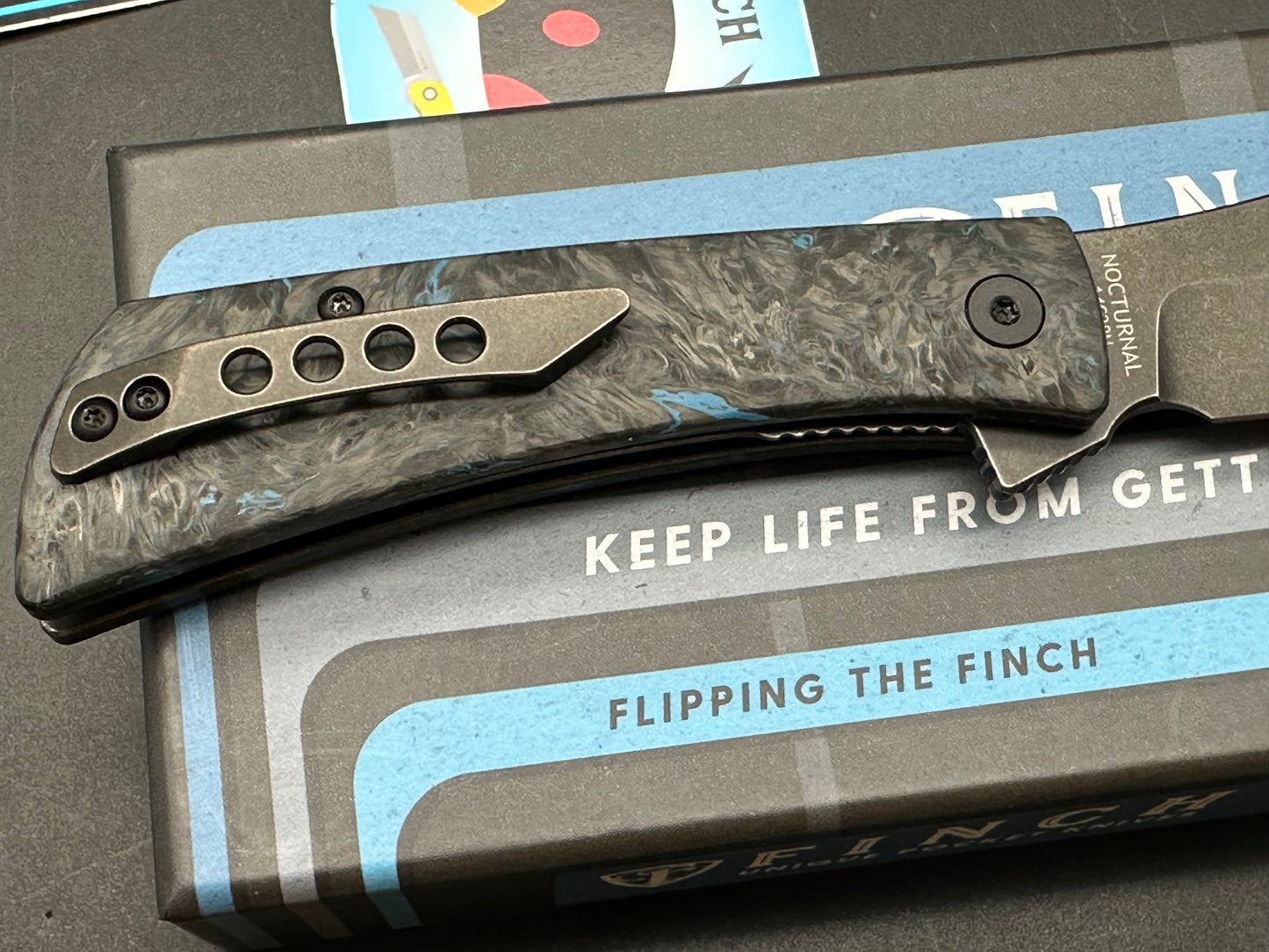 Finch Nocturnal, 2.9" 14C28N Blackwash Blade with Blue Dark Matter Fat Carbon Handle