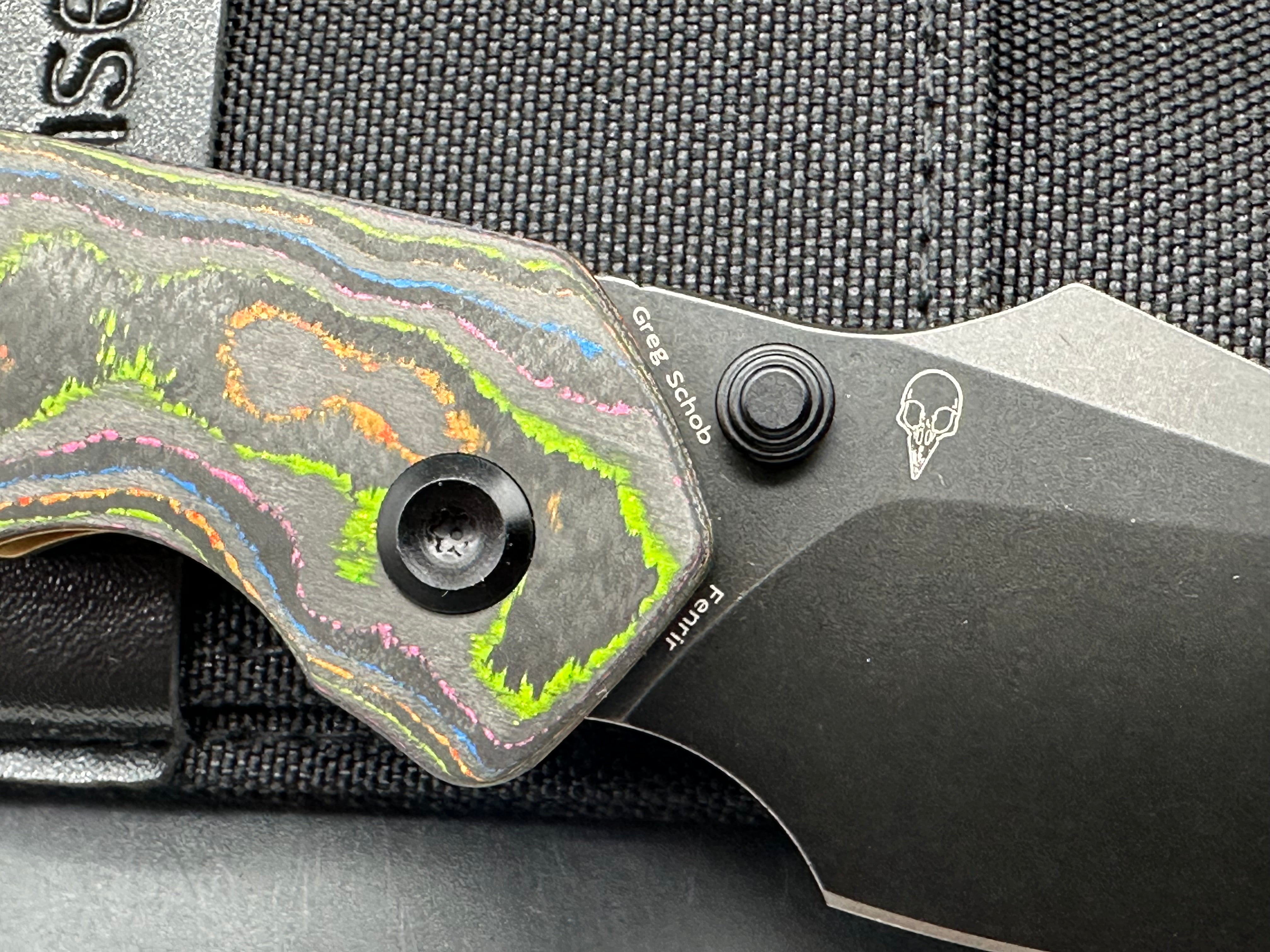 KANSEPT | FENRIR TOP LINER LOCK | 80S CAMO CARBON FIBER & TITANIUM | 3.4" BLACKWASH CPM 20CV