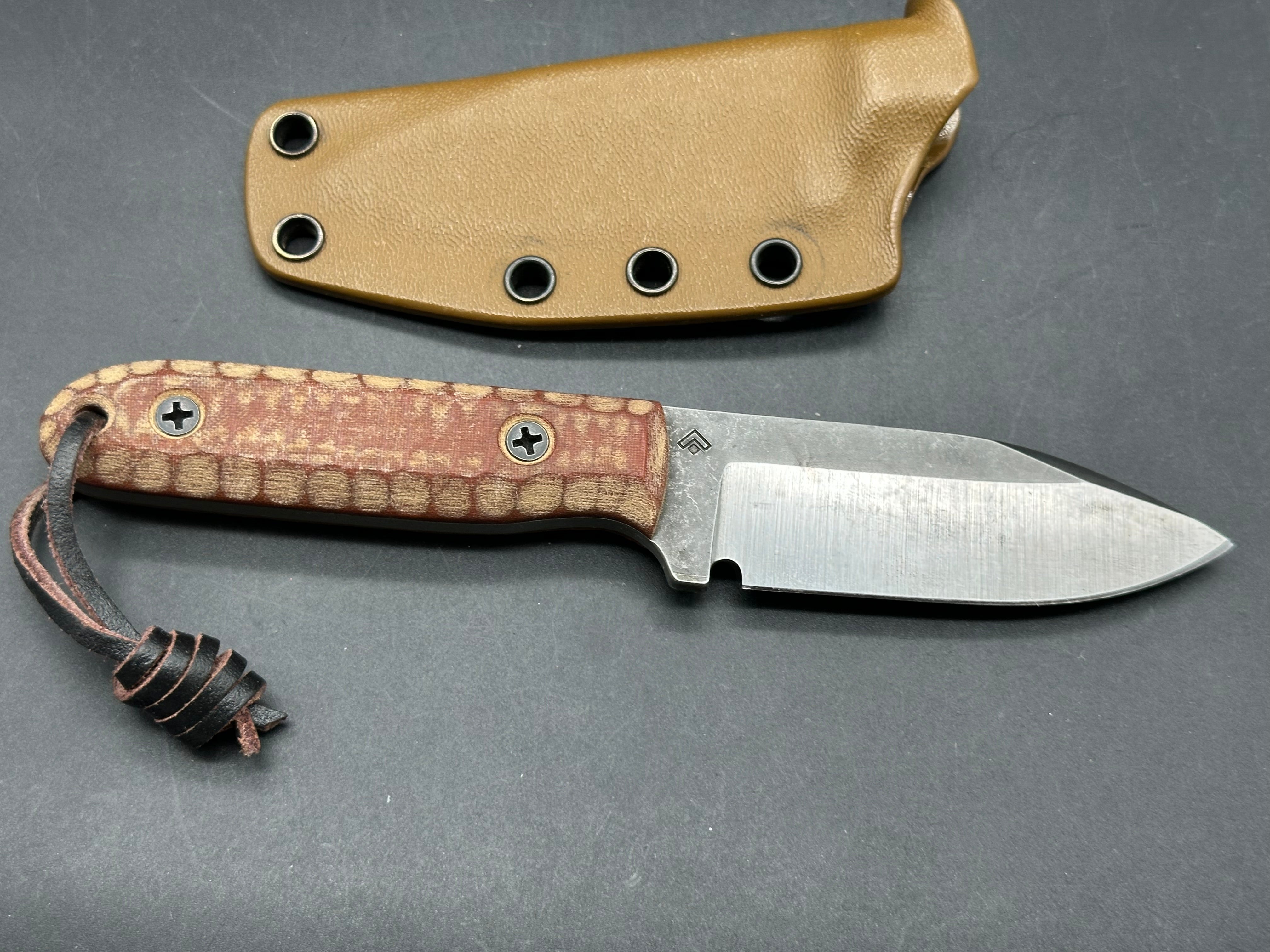 BGM Knives Mini Kephart with brown micarta scales in 52100 steel