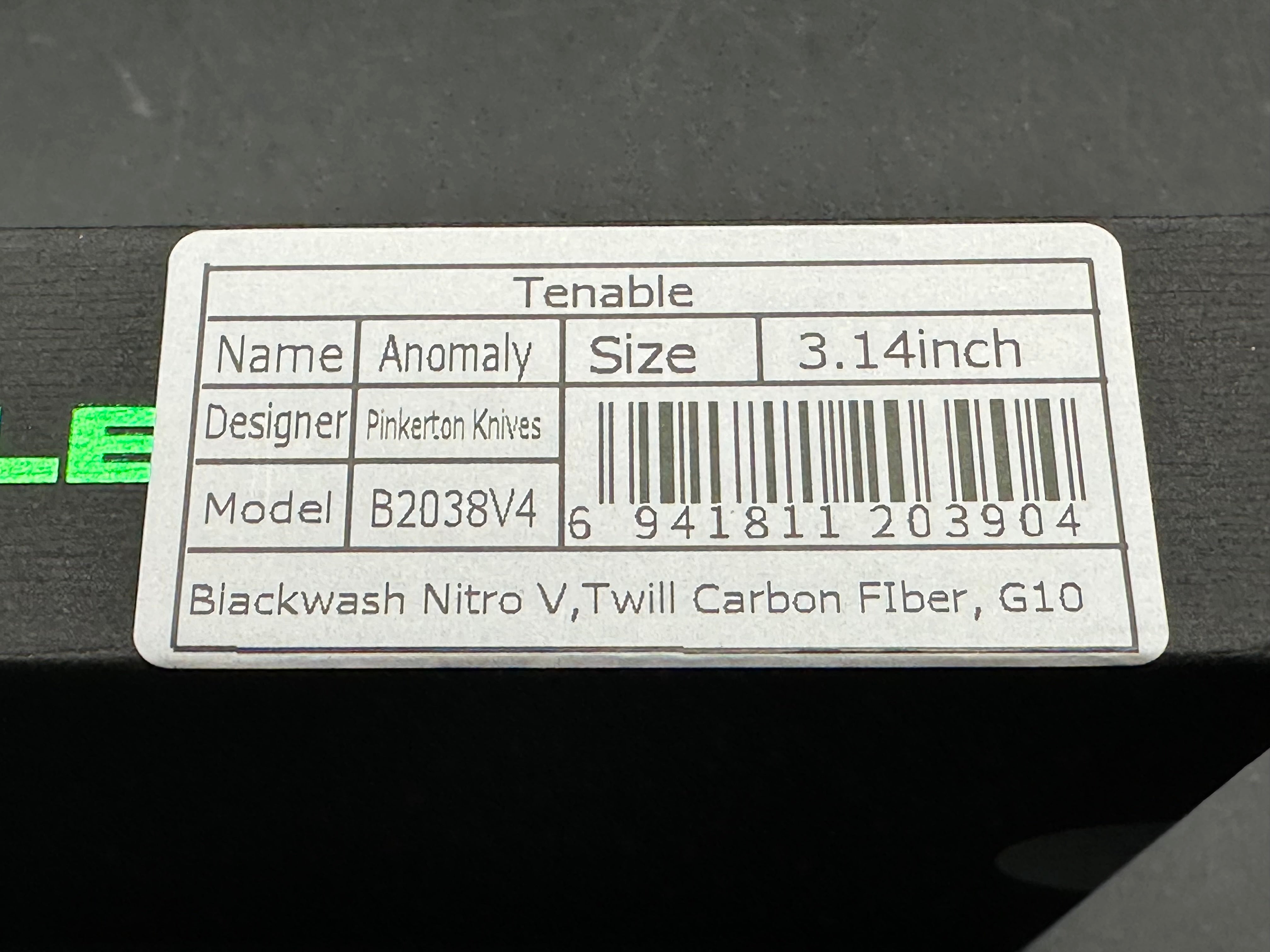 Tenable Anomaly Crossbar Lock | 3.14" Blackwash Nitro V | Twill Carbon FIber & G10