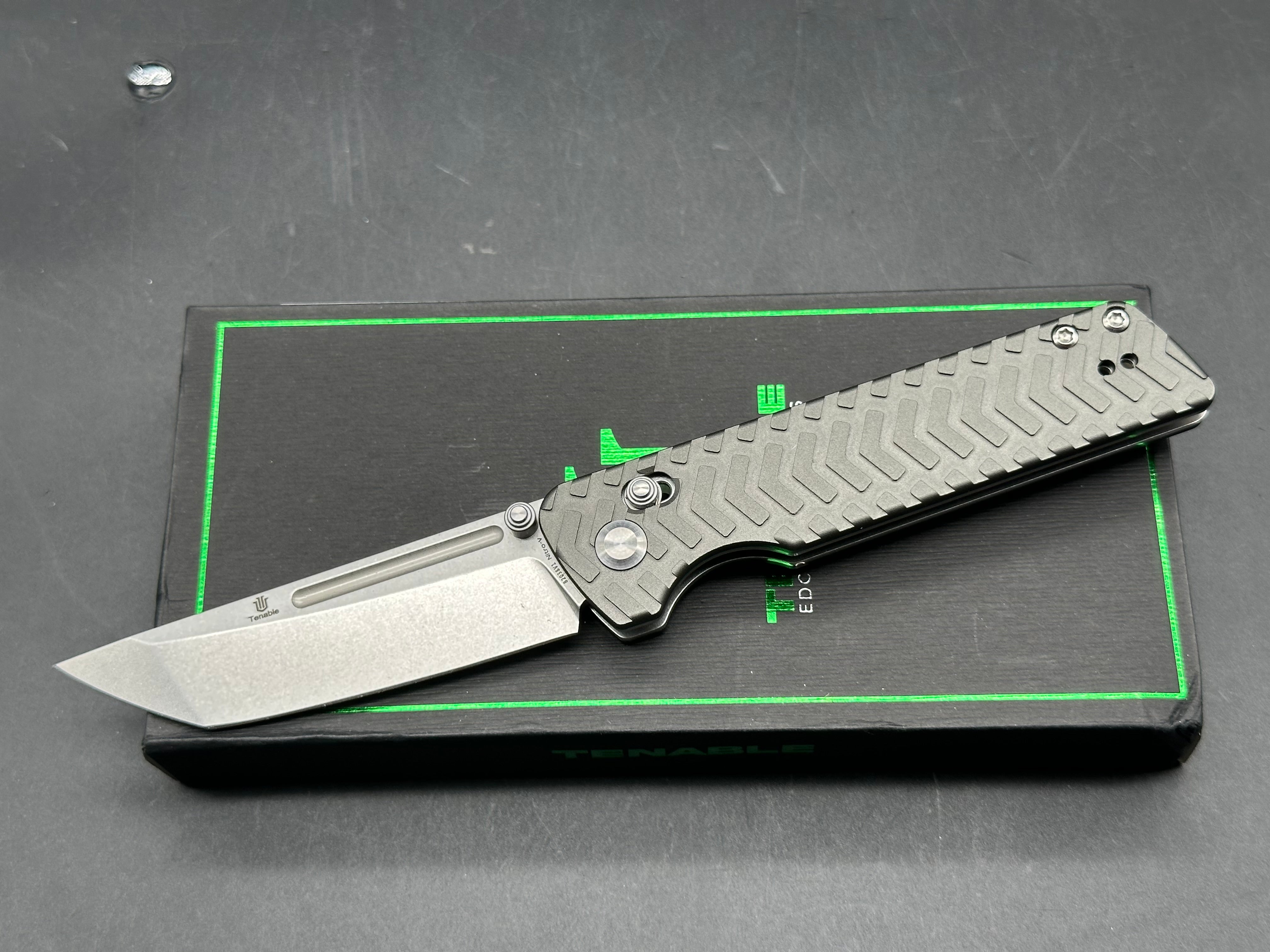 Tenable Anomaly Cross Bar Lock Knife | 3.14" Stonewashed Nitro-V Blade | Gray Aluminum Handle