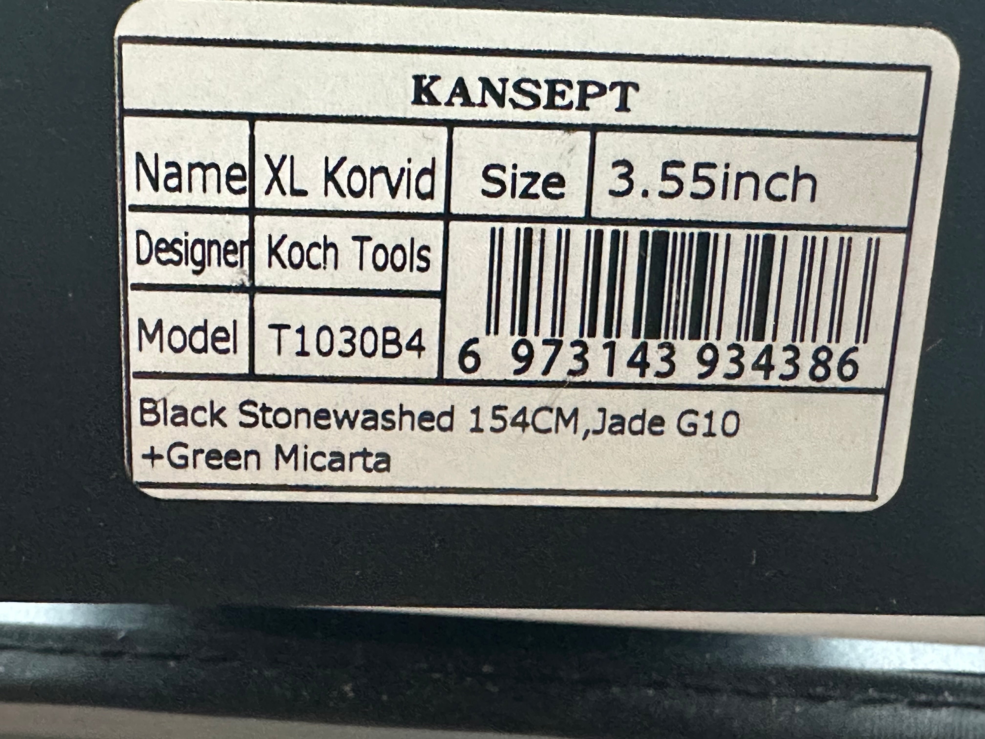 Kansept Korvid XL Green Micarta scales w/154CM blade