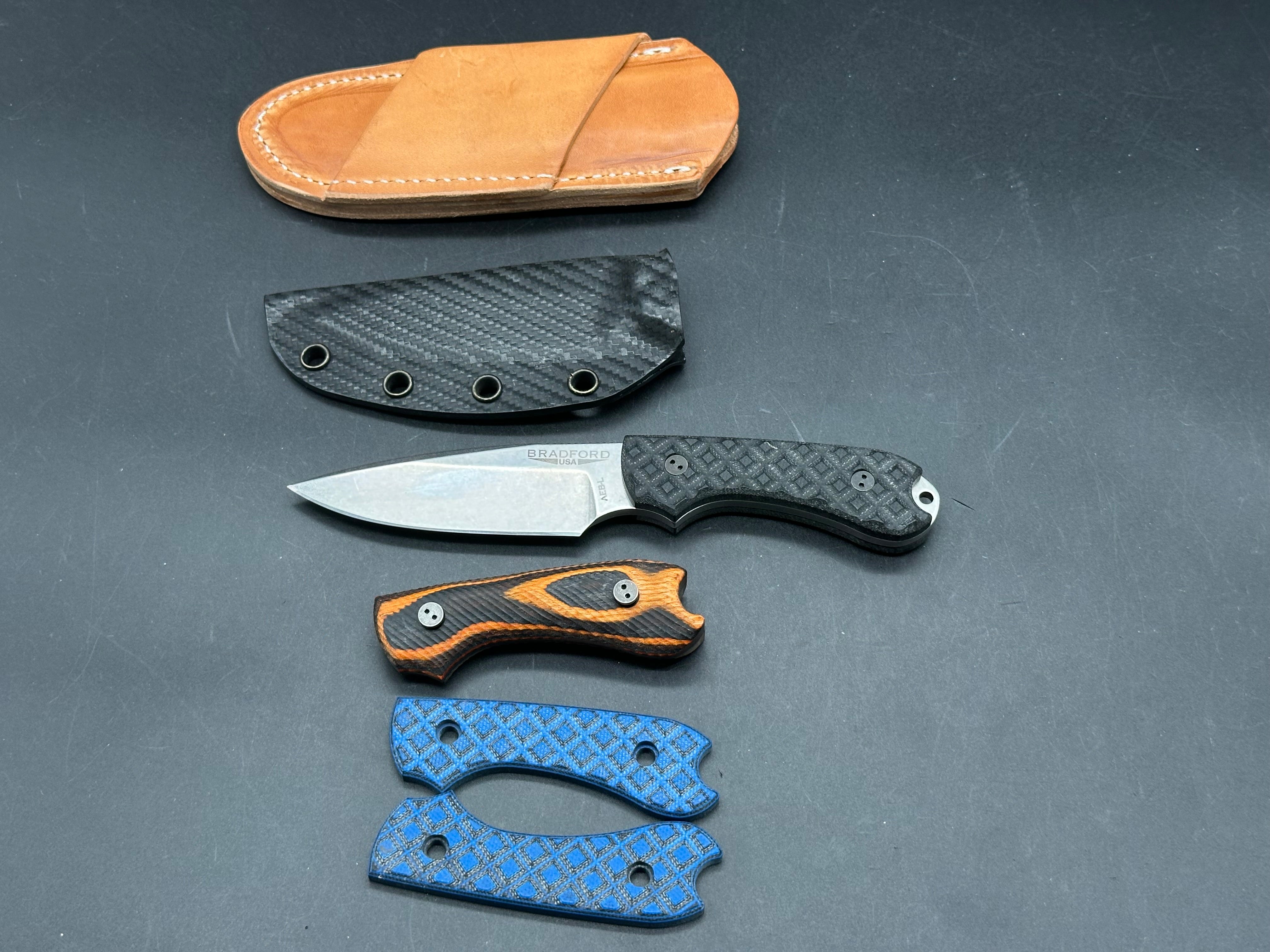 Bradford Guardian 3 in AEB-L with leather and kydex sheaths and 3 sets of scales