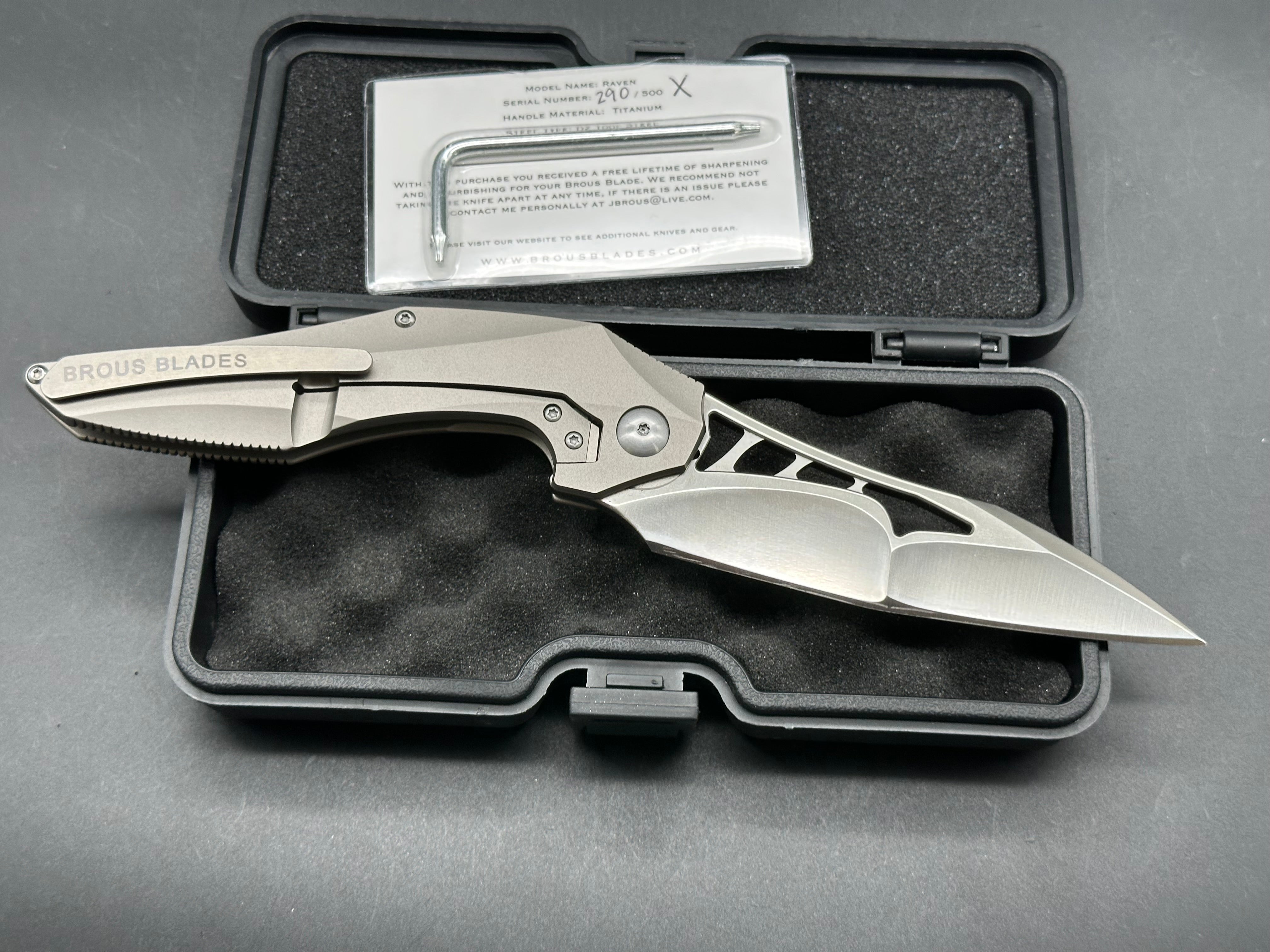 Brous Blades Raven / Elijah Isham design titanium handle w/D2 blade