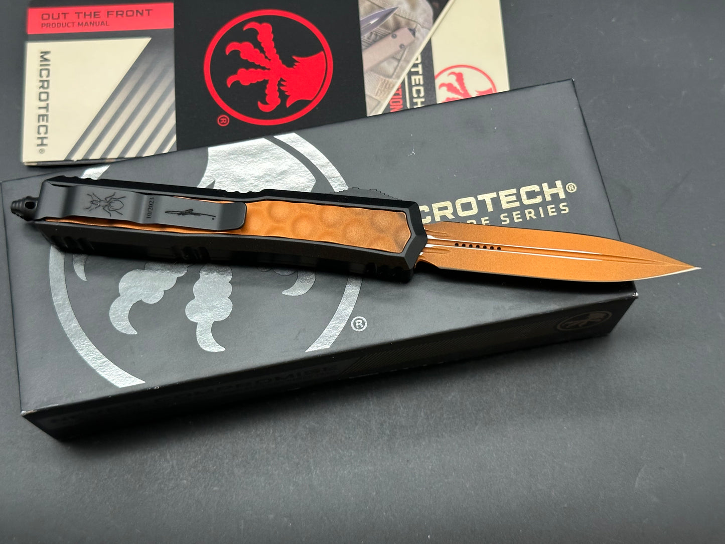 Microtech Makora D/E Auto OTF Weathered Orange Bubble Inlay Black