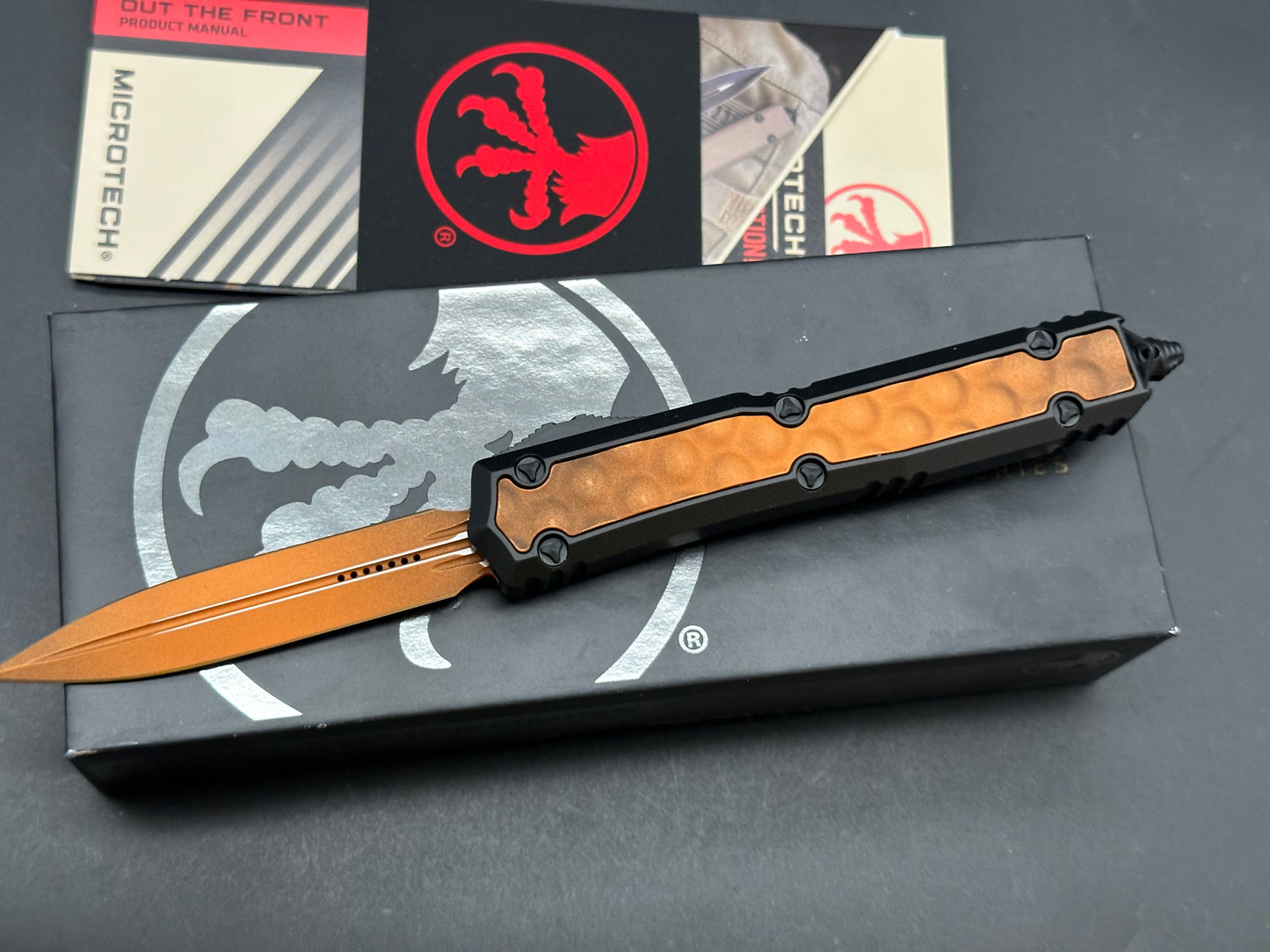 Microtech Makora D/E Auto OTF Weathered Orange Bubble Inlay Black