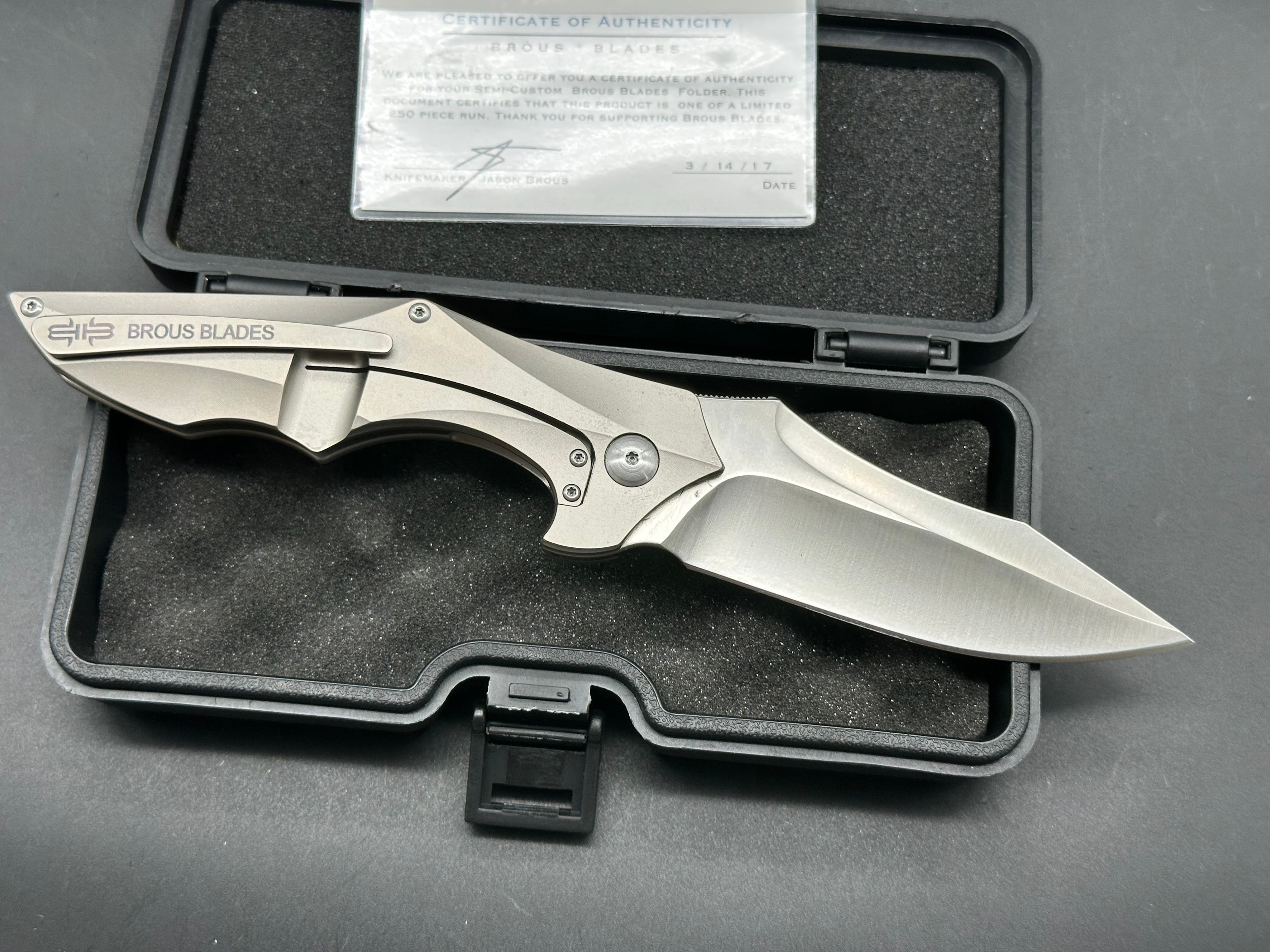 Brous Blades Ante Up Titanium handle w/D2 blade