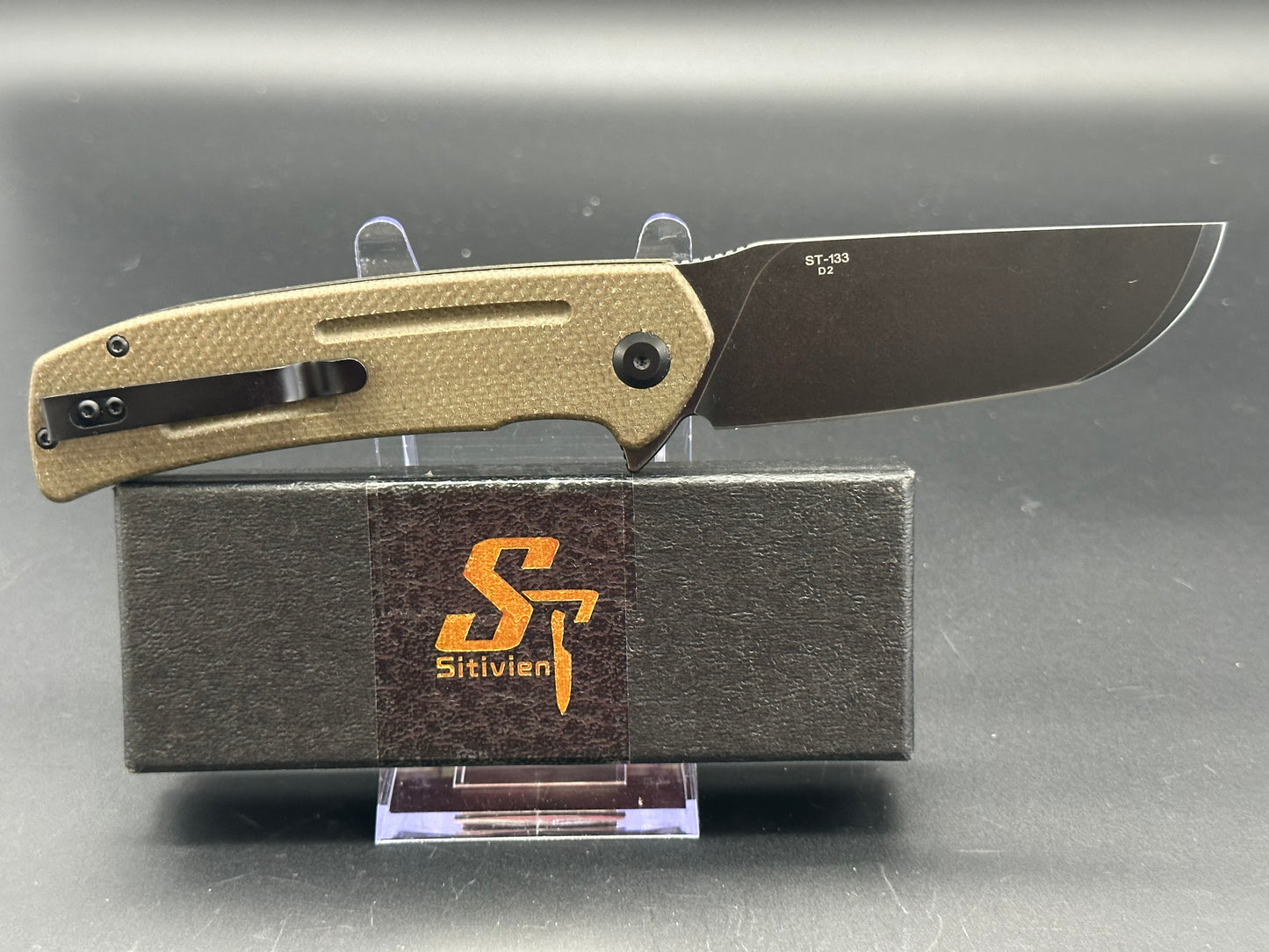 Sitivien ST133 Folding Knife,D2 Blade,Micarta Handle