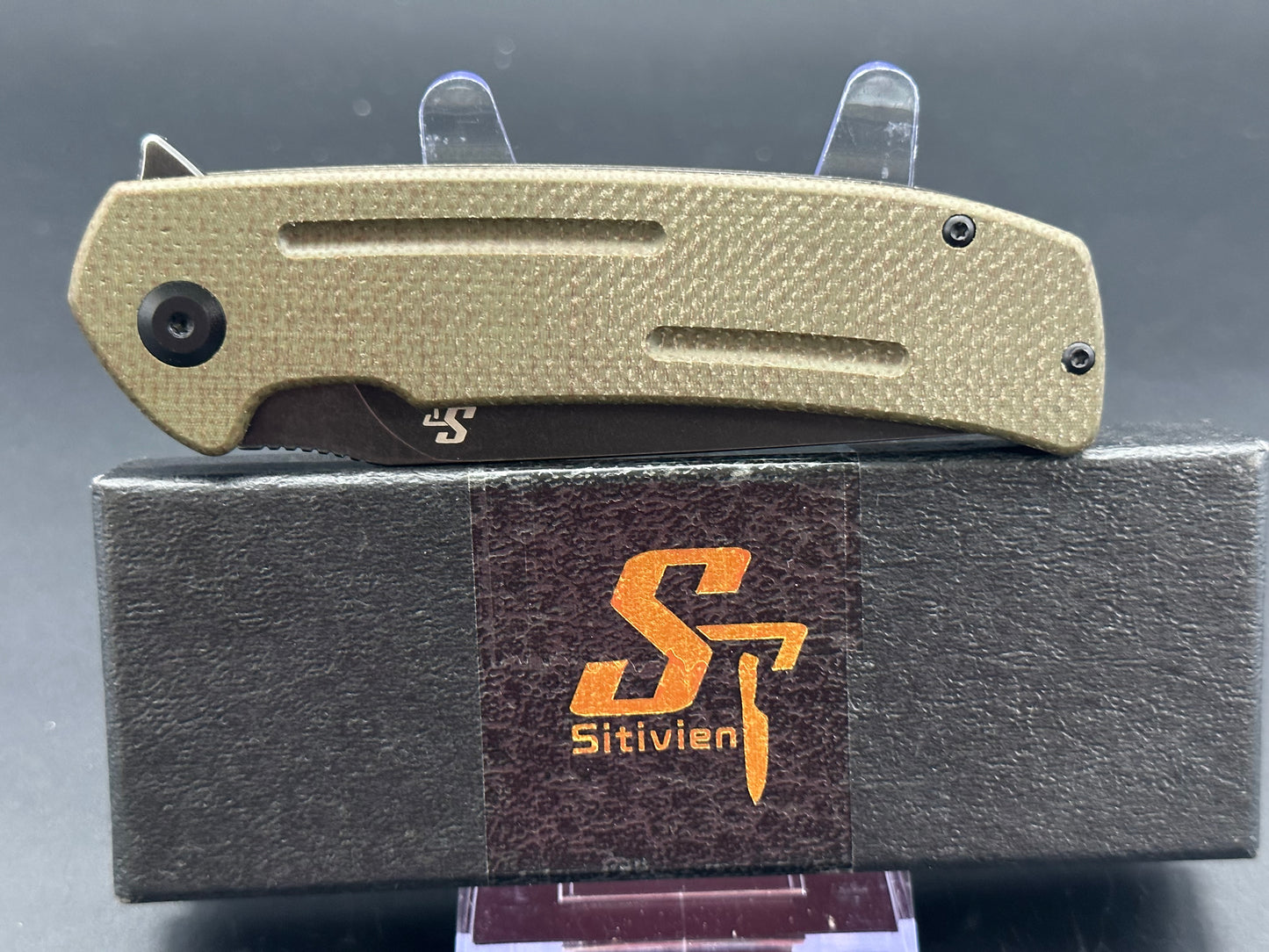 Sitivien ST133 Folding Knife,D2 Blade,Micarta Handle