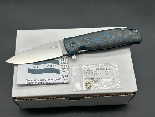 North Arm Skaha II, 3.34” Polished Stonewash MagnaCut Drop Point Blade with Arctic Storm Fat Carbon Handle (Serial #3533)