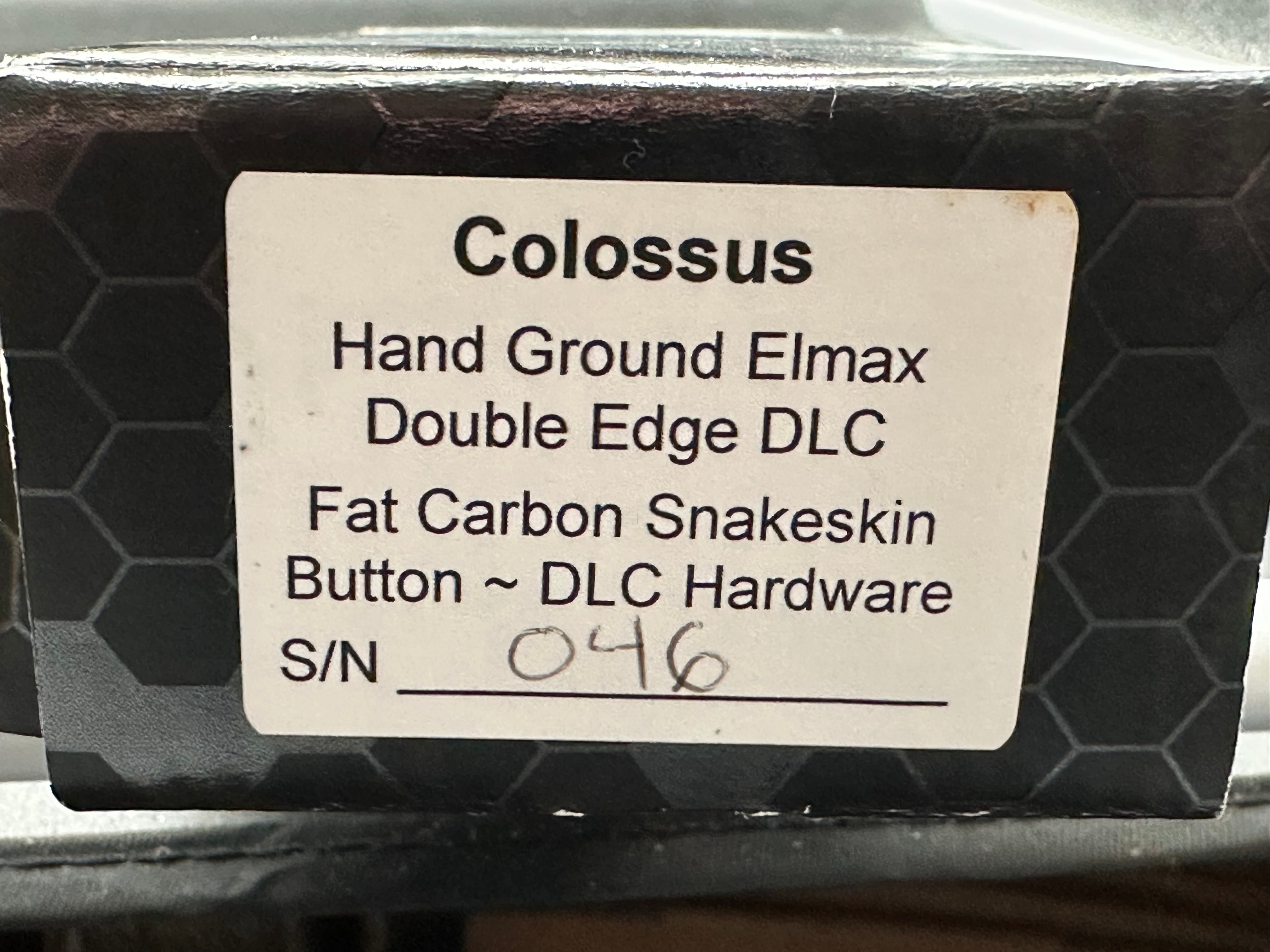 Heretic Colossus Fat Carbon Snakeskin Button DLC Blade and Hardware Elmax Blade