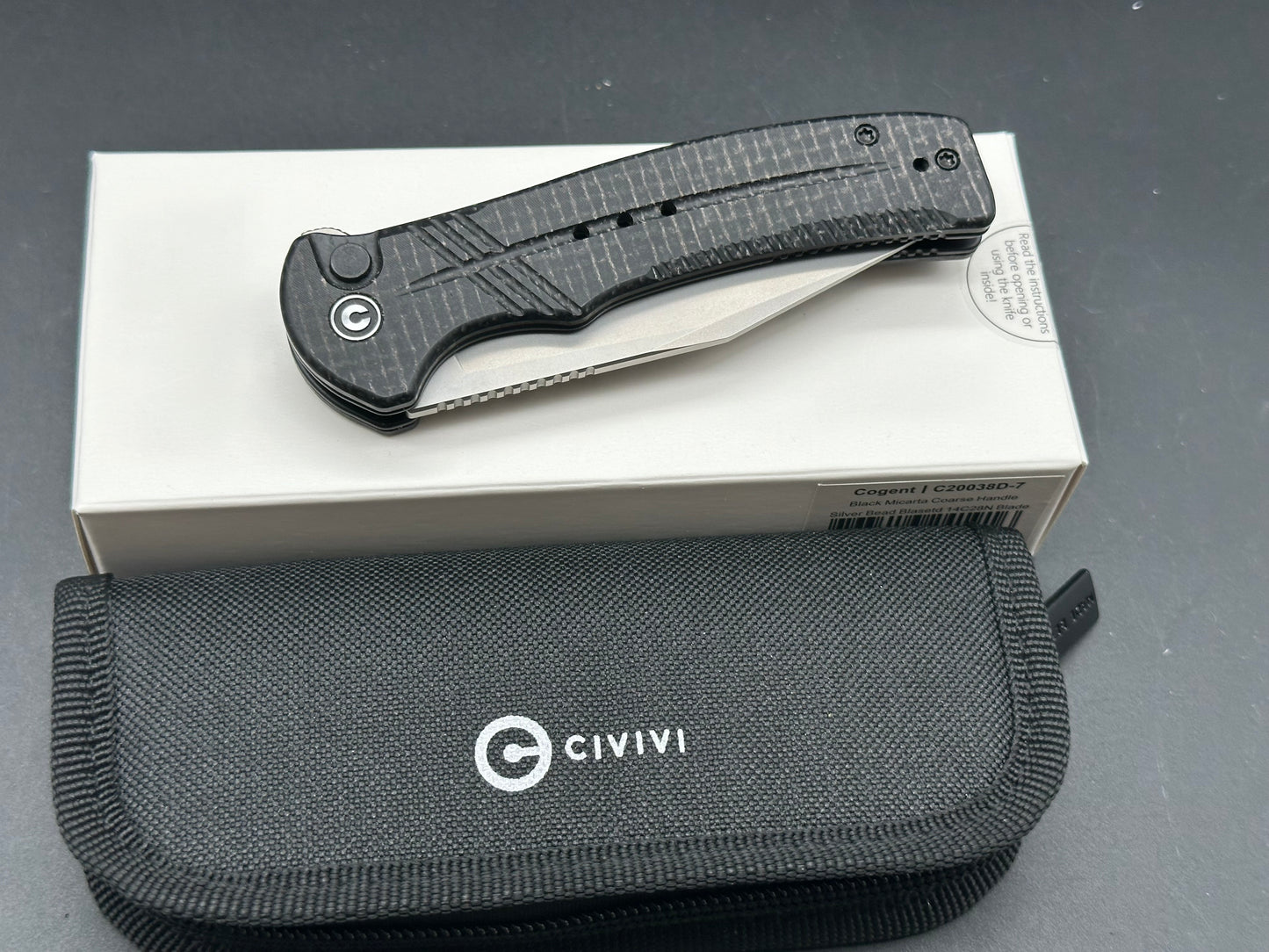 CIVIVI Cogent Button Lock/Flipper Black Micarta (3.47" 14C28N Beadblast)