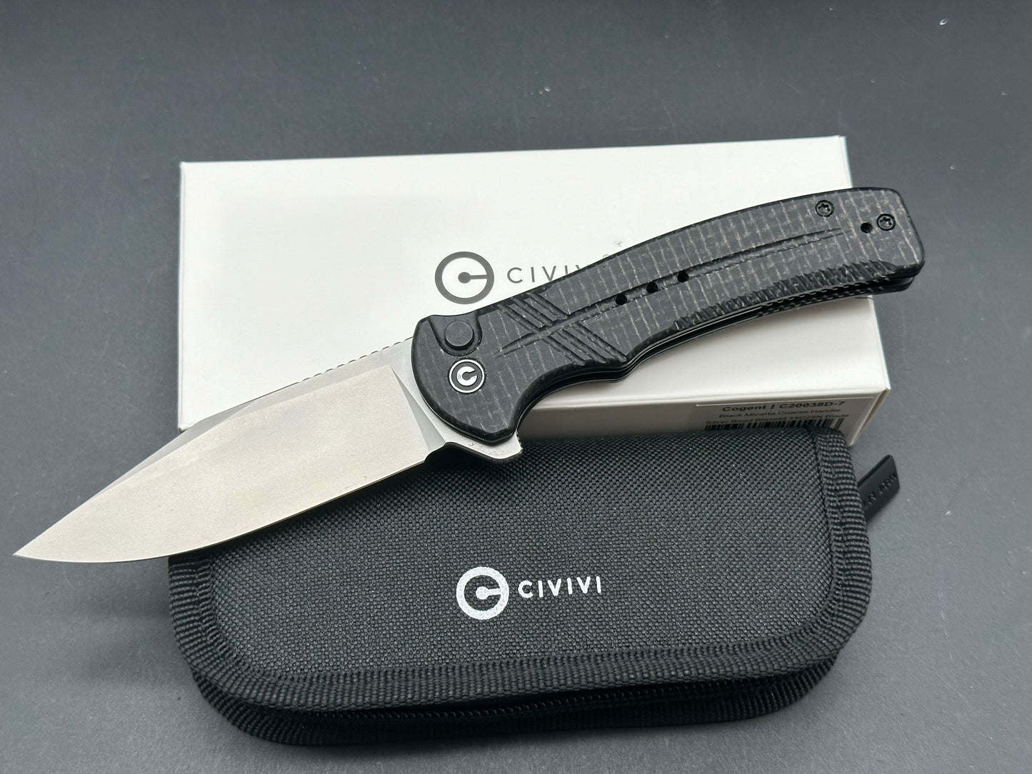 CIVIVI Cogent Button Lock/Flipper Black Micarta (3.47" 14C28N Beadblast)