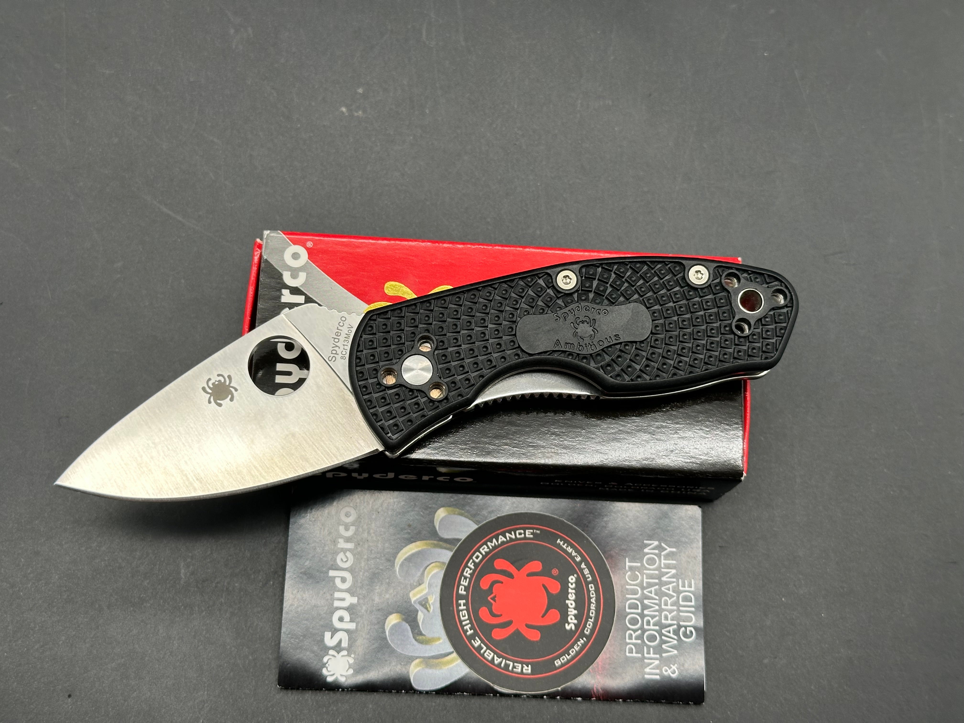 Spyderco Ambitious Lightweight 2.31" 8Cr13MoV Satin Blade with Black FRN Scales