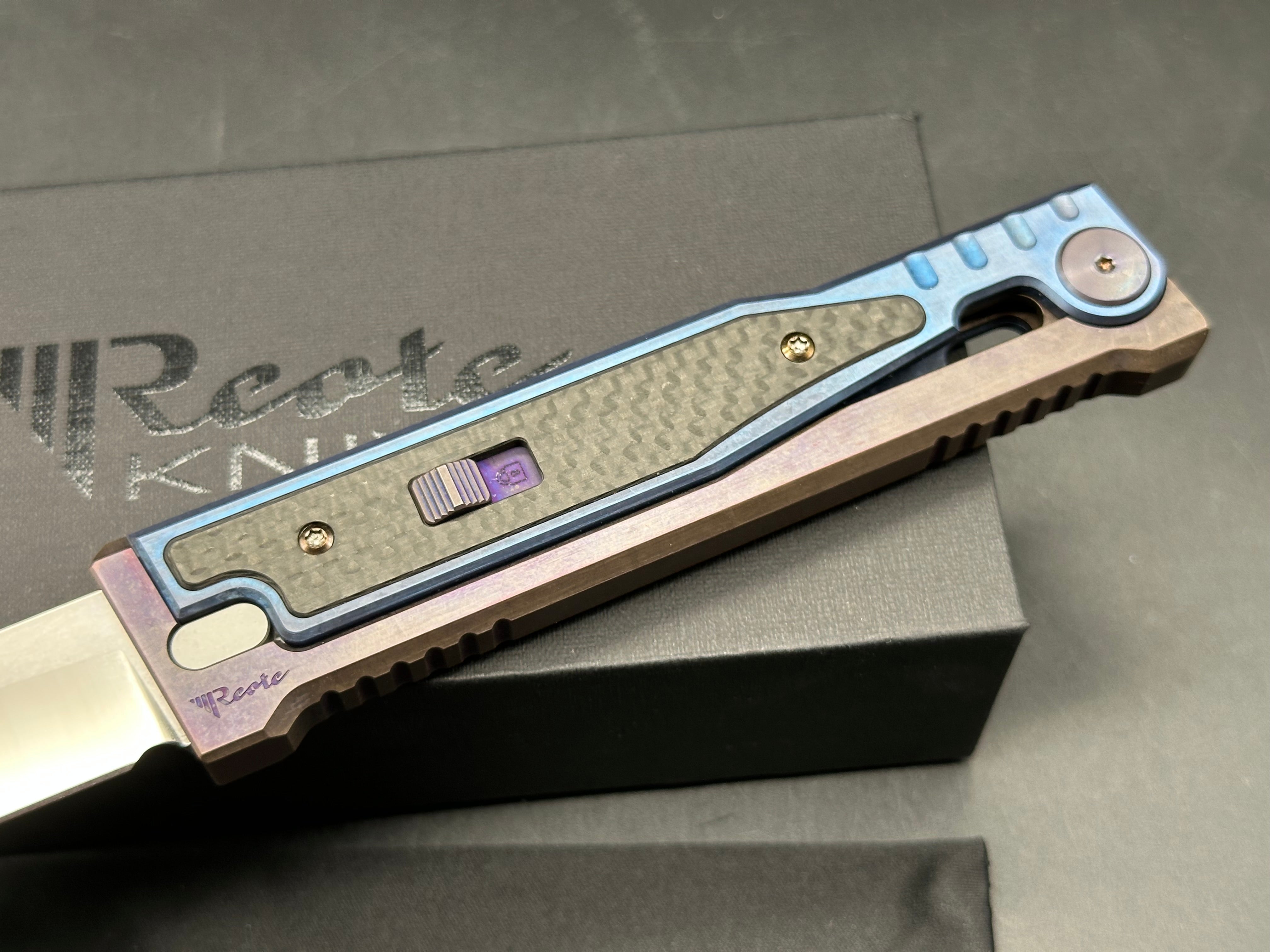 Reate Exo 3.75" full titanium custom anodized/ Elmax blade