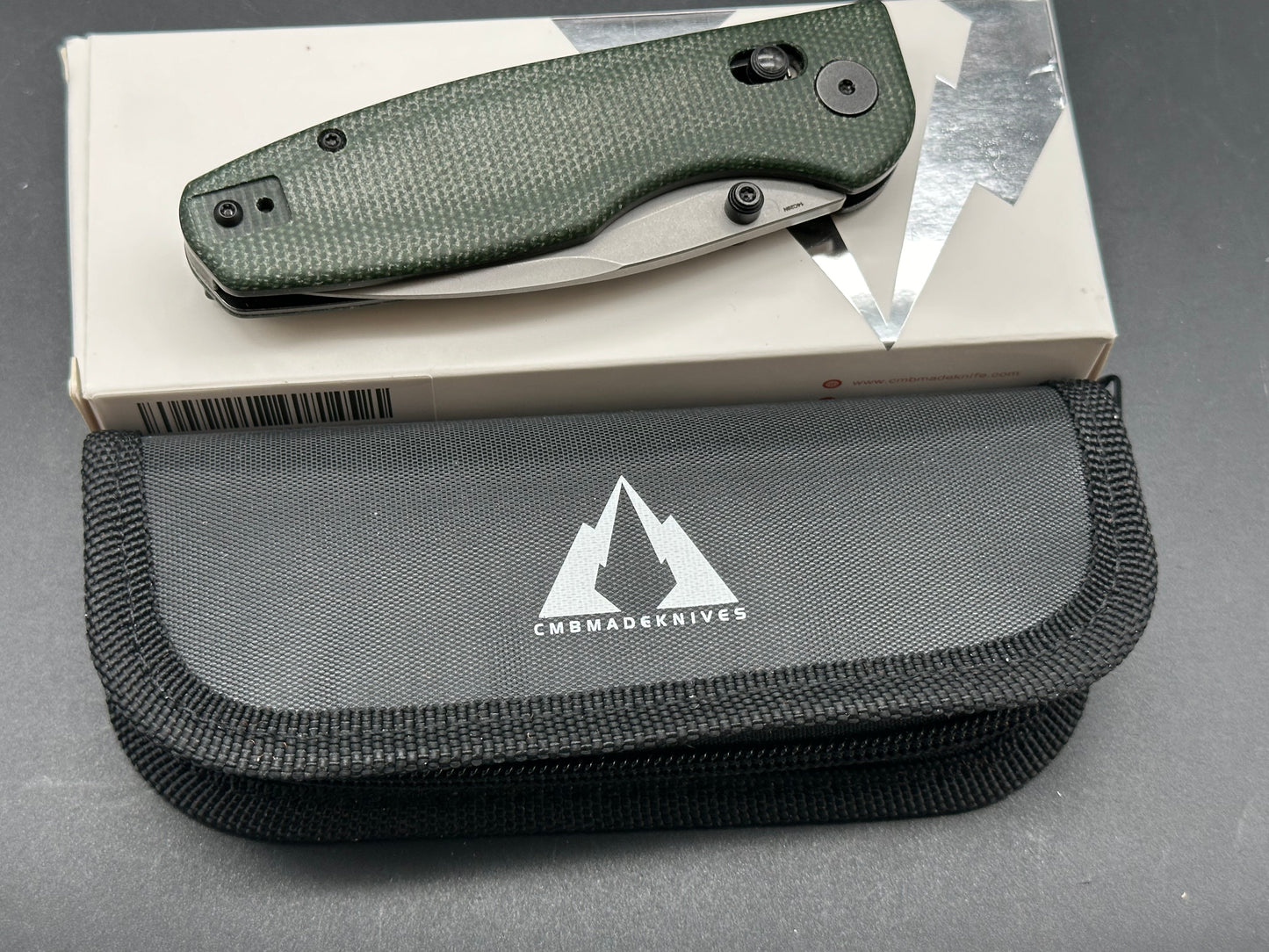 CMB Predator Axis Lock Green Micarta (3.4" 14C28N Sandblast)