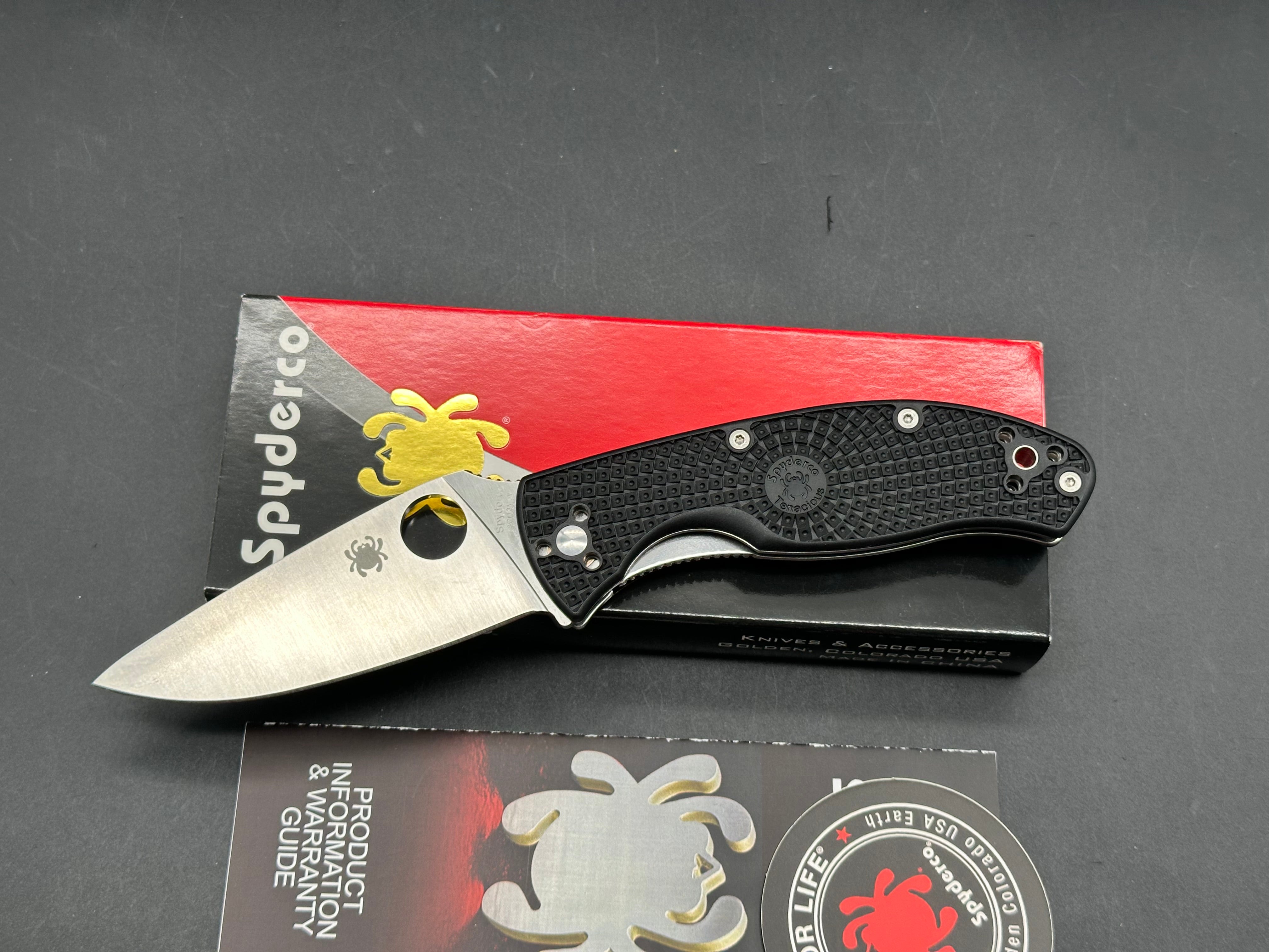 Spyderco Tenacious Lightweight 3.39" 8Cr13MoV Satin Blade with Black FRN Scales