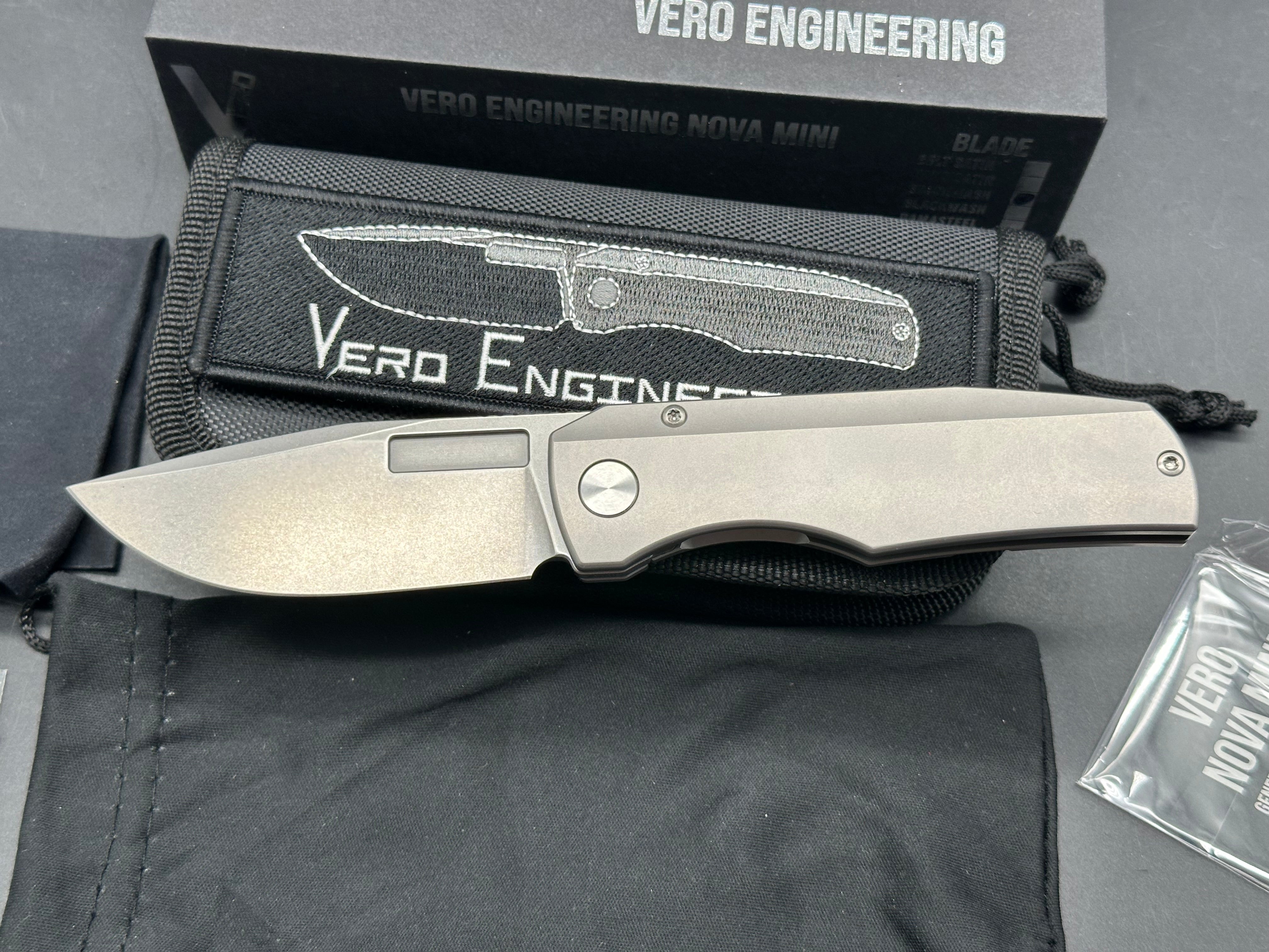 Vero Engineering Nova Mini 3.25" M390 Stonewash Blade with Titanium Raw Frame Lock Scales