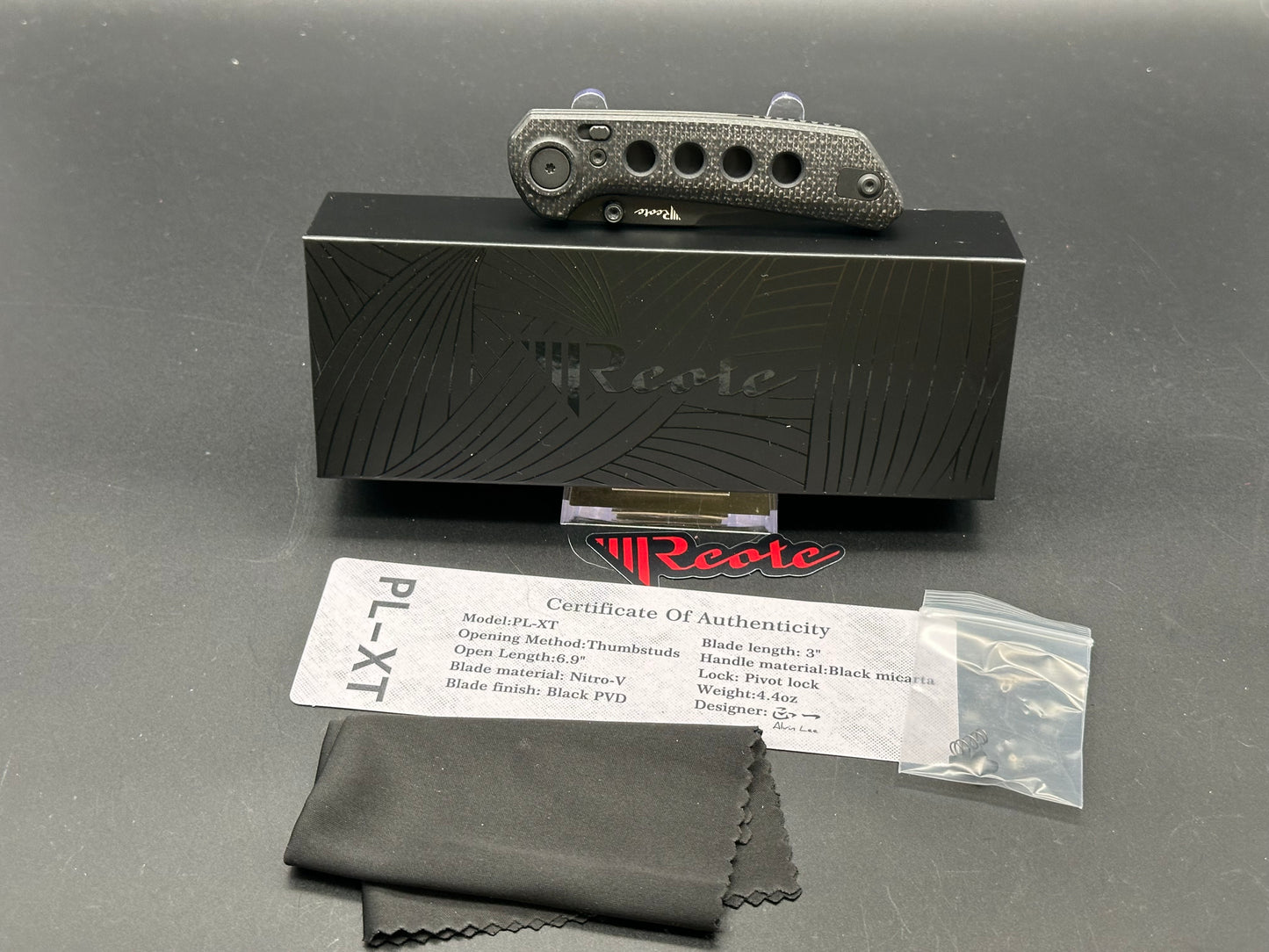 Reate PL-XT Drop Point Pivot Lock Knife Black Micarta/G-10