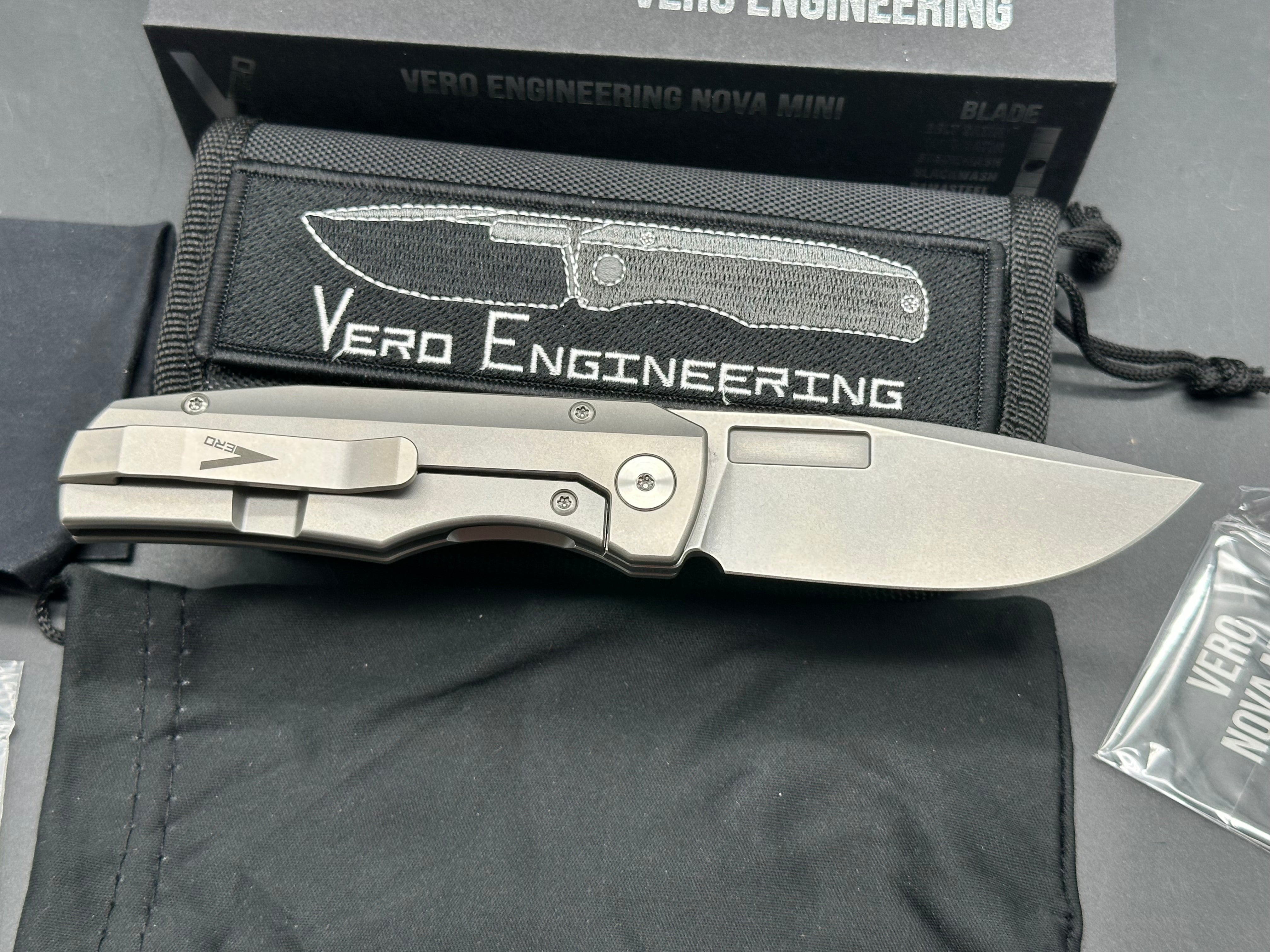 Vero Engineering Nova Mini 3.25" M390 Stonewash Blade with Titanium Raw Frame Lock Scales