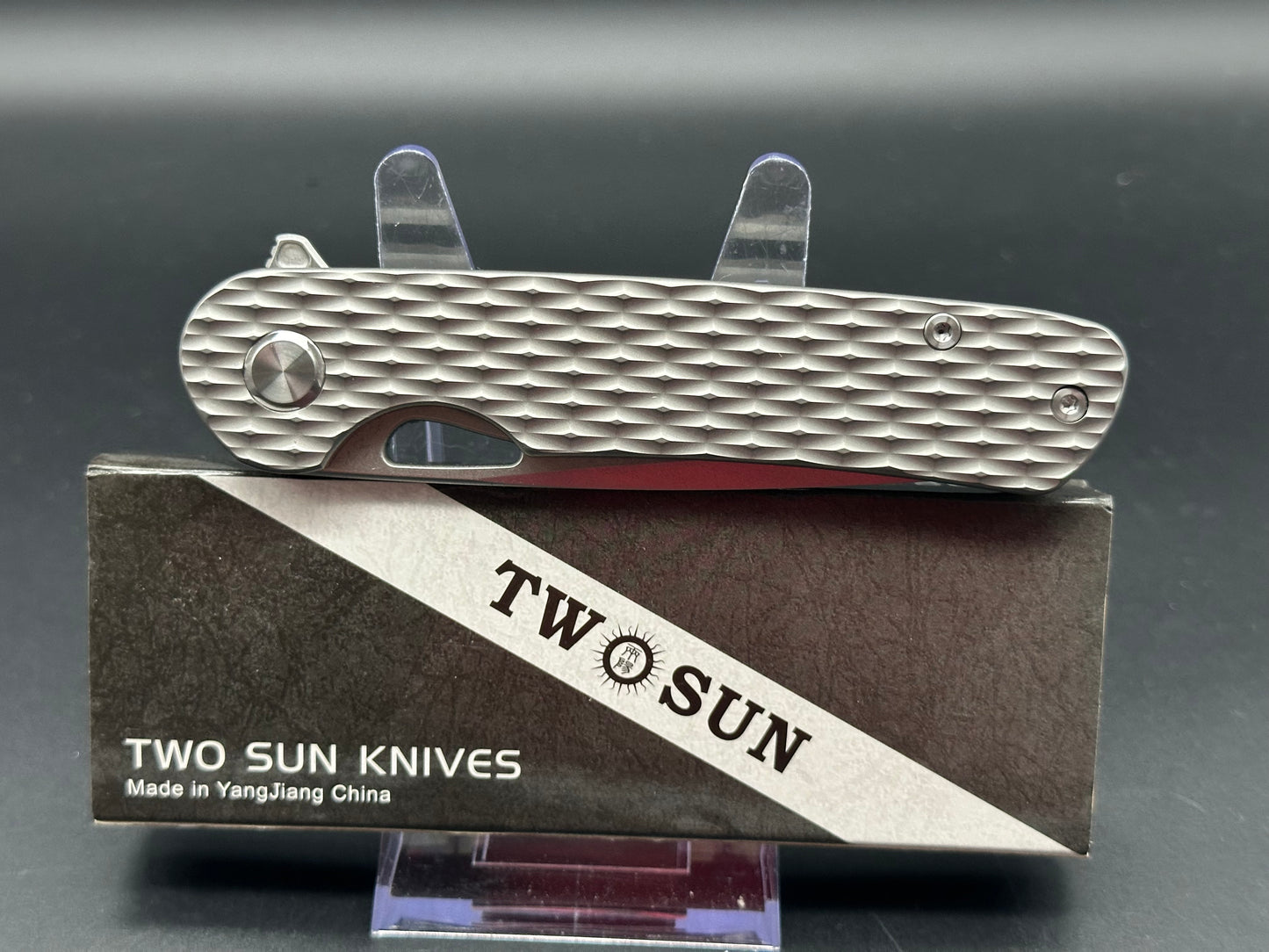 TWOSUN TS328 FOLDING KNIFE GRAY TITANIUM HANDLE M390 PLAIN EDGE