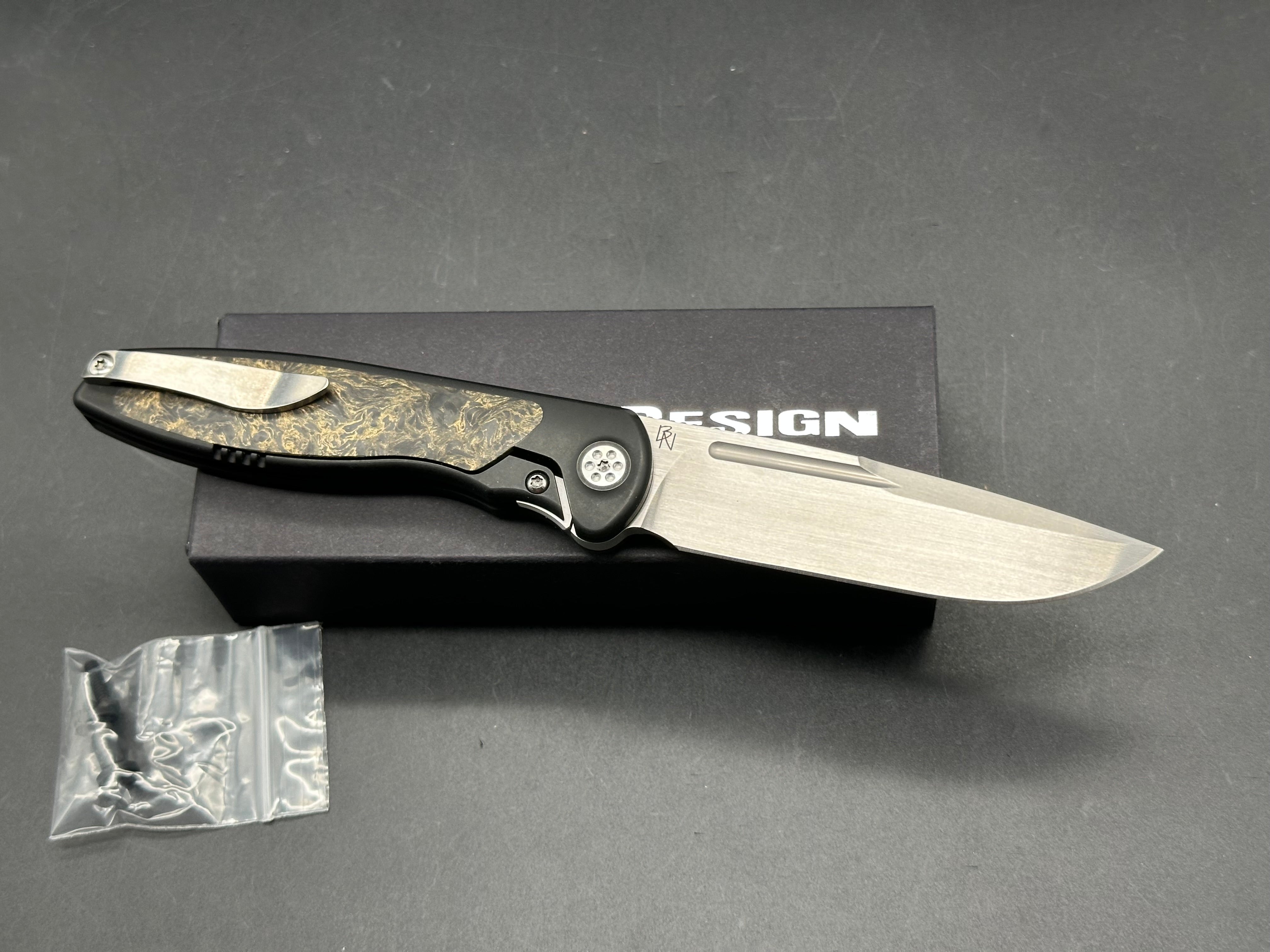 Sharp by Design Mini Tempest Gold CF inlays w/M390 blade