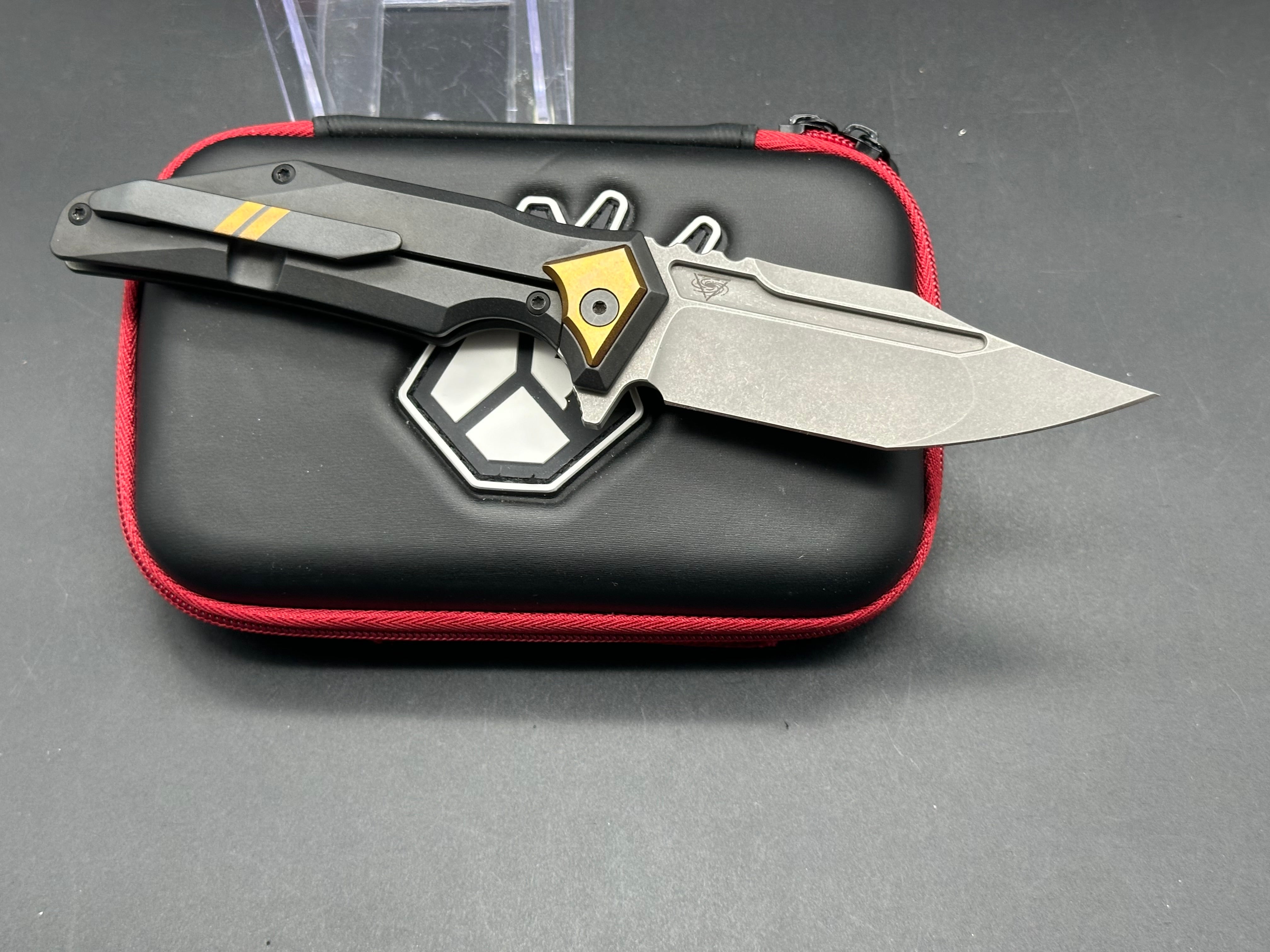 Arcane Design Abyss/Custom Charcoal Grey Ti Frame w/Bronze Ano Bolster, Backspacer Stonewash Bohler M390