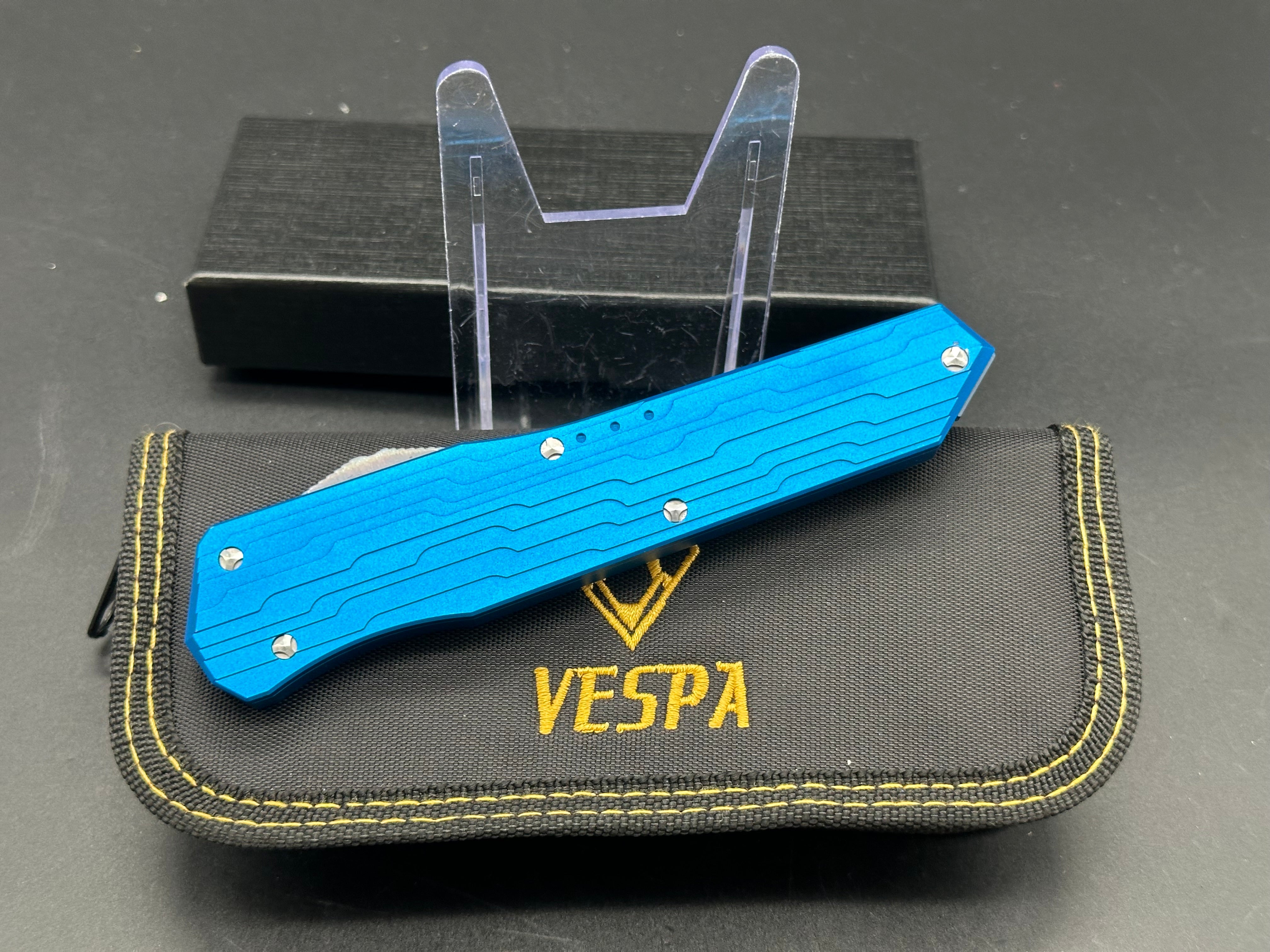 VESPA Cypher Auto/OTF 3.78" M390 blade Blue Aluminum handle