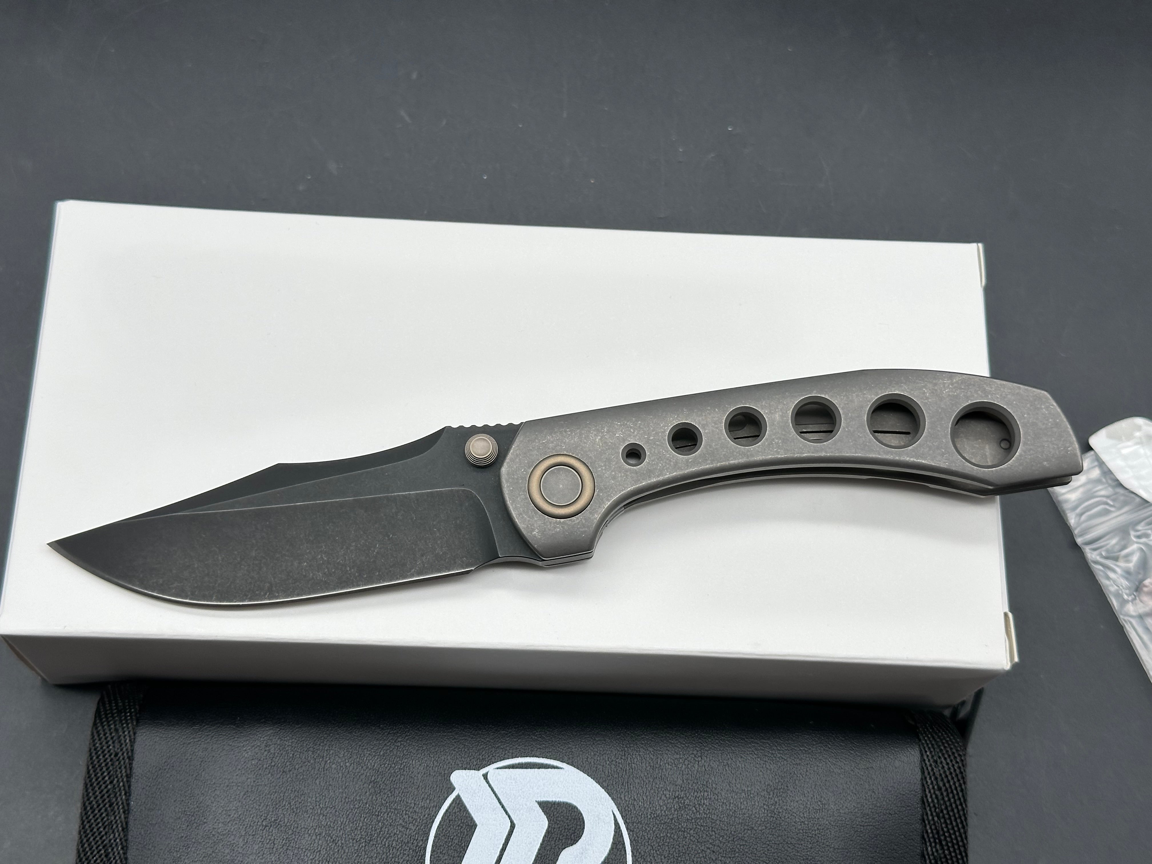 Brian Brown BBK Raptor V1, Black Stonewashed PVD M390 Blade, Dark Blasted and Tumbled Titanium Handles