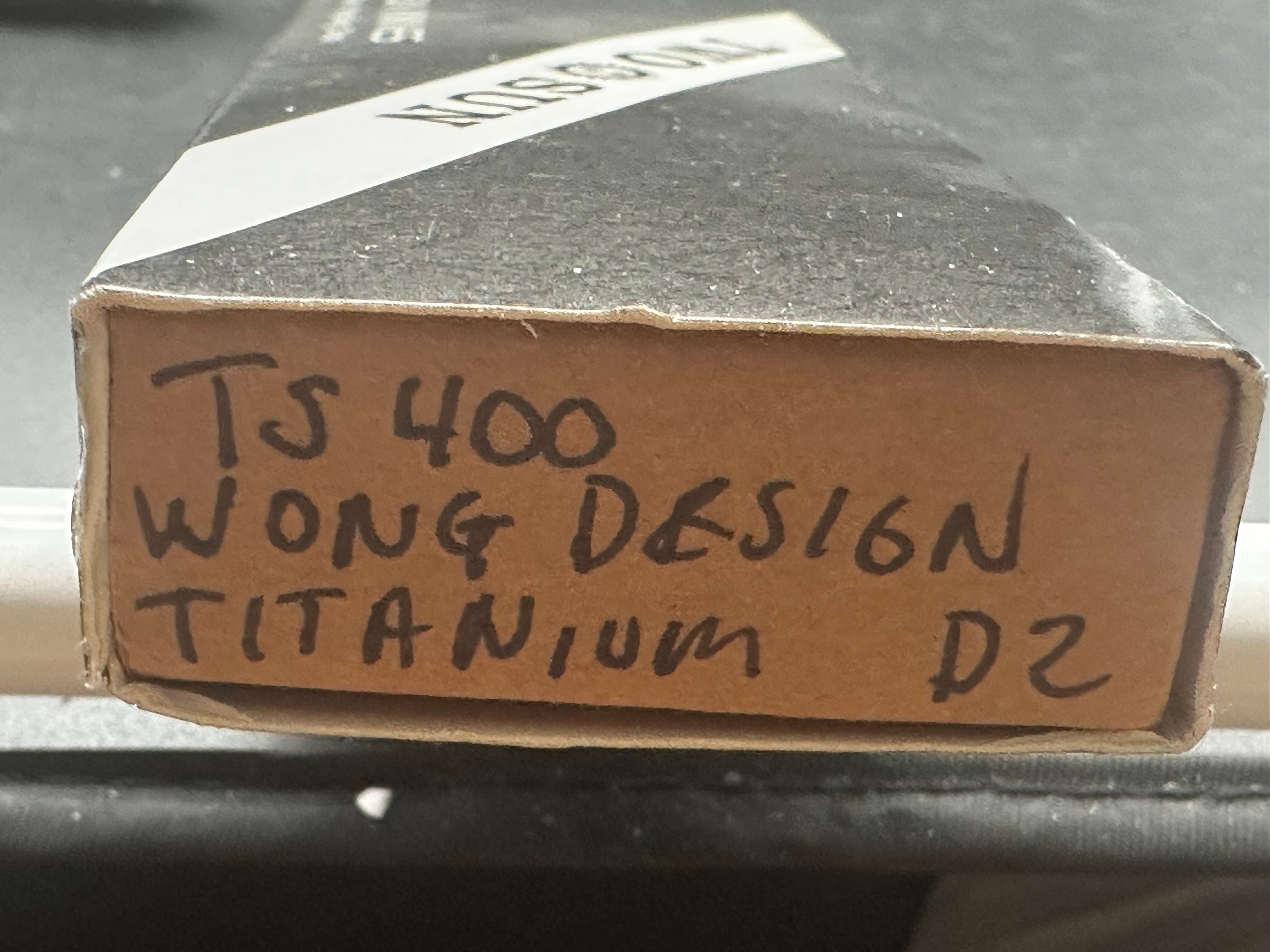 TwoSun TS400  Wong design, liner lock, titanium scales with anodized titanium inserts, D2 blade