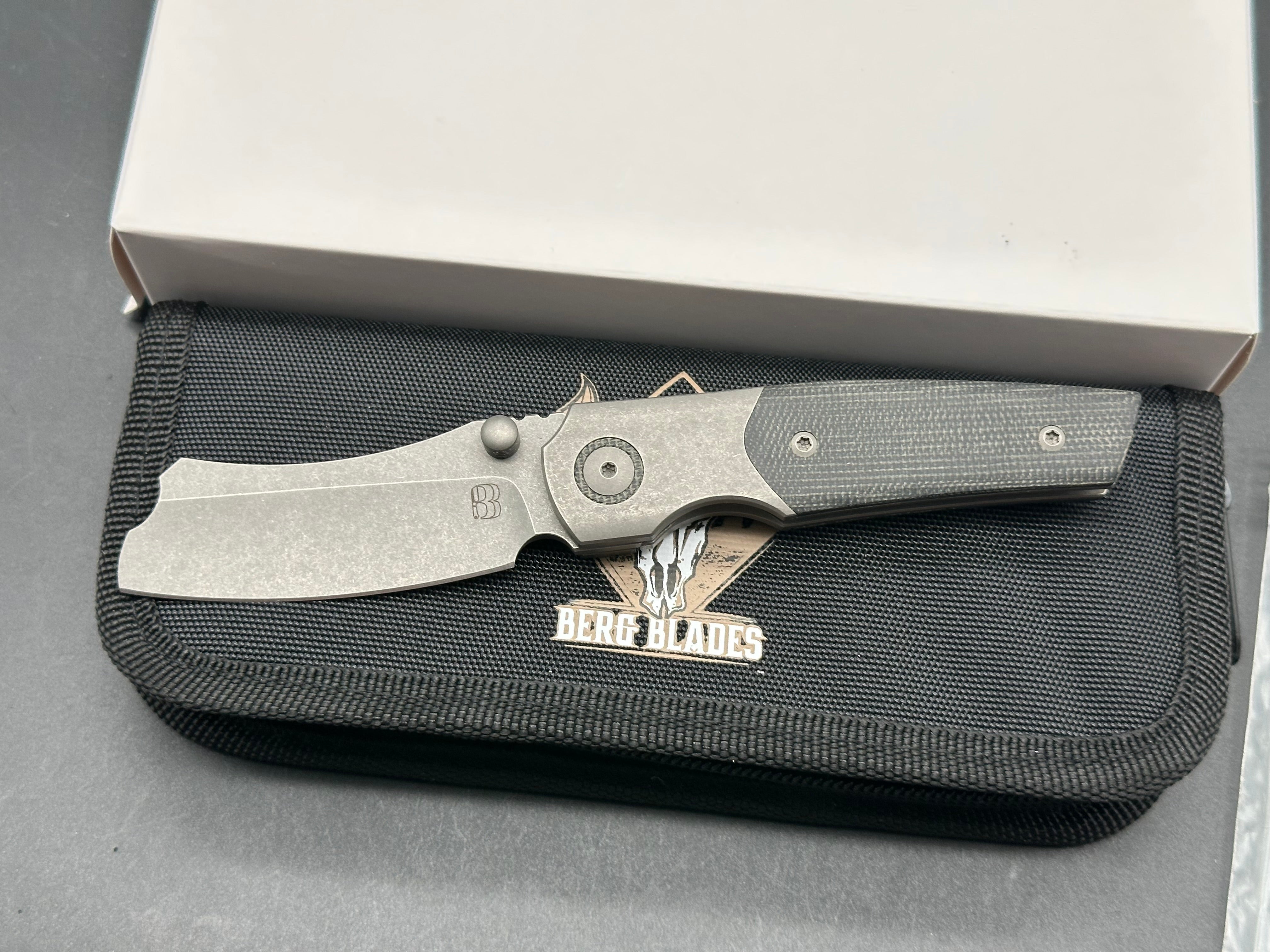 Berg Blades Mini Barber #15/110, Dark Blasted and Tumbled Hollow Ground M390 Blade, Dark Blasted and Tumbled Titanium Handles with Black Micarta