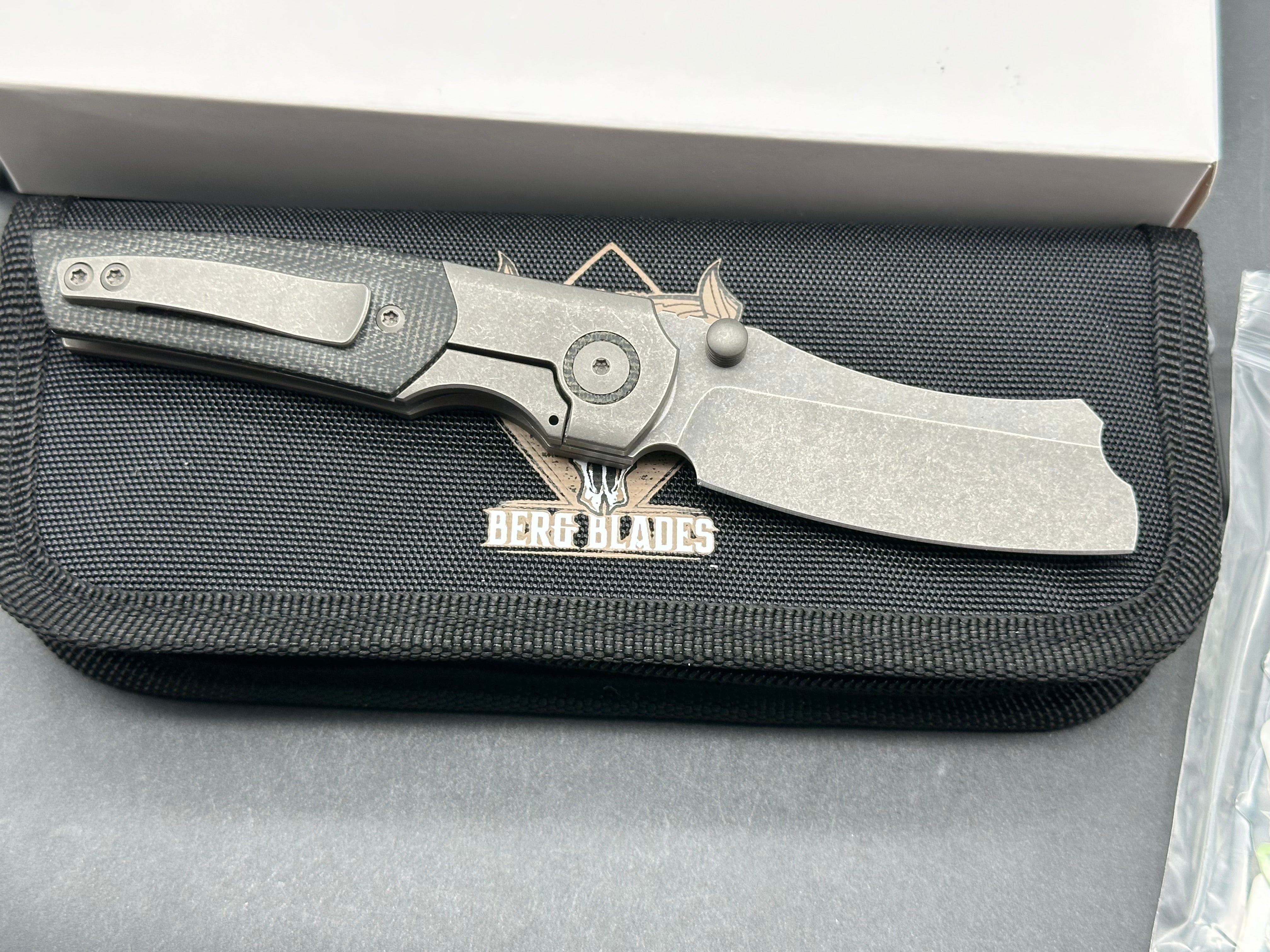 Berg Blades Mini Barber #15/110, Dark Blasted and Tumbled Hollow Ground M390 Blade, Dark Blasted and Tumbled Titanium Handles with Black Micarta